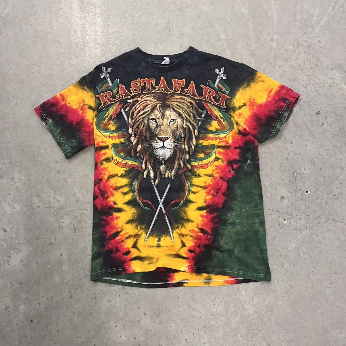 Vintage Y2K tie dye Rasta lion t shirt vintage AOP affliction style Size US L / EU 52-54 / 3 - 1 Thumbnail