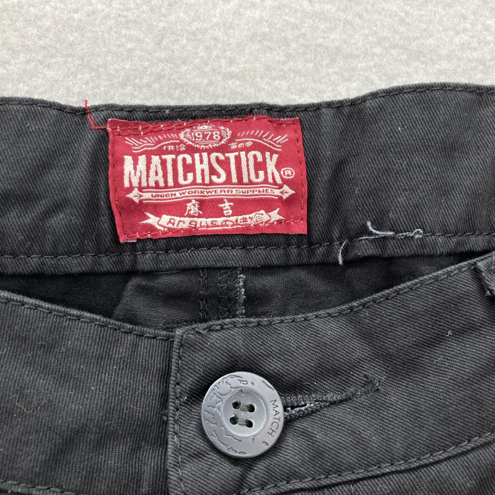Vintage Matchstick Cargo Pants Mens Medium Utility Pockets Black Cotton 30in Inseam Canvas Workwear Outdoor Hiking Y2K Cargo Pants Mens Black Size US 31 - 6 Thumbnail