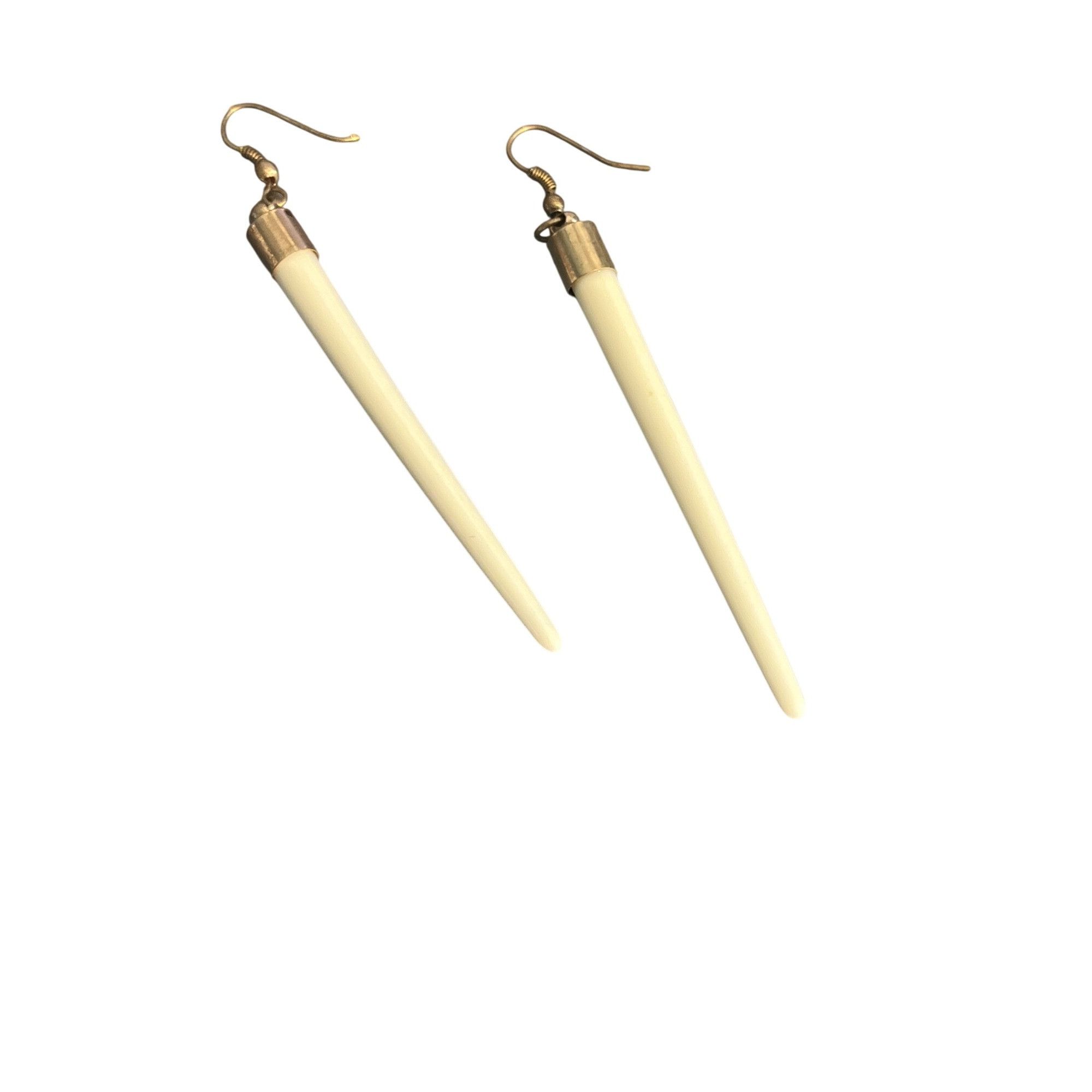 Other Vintage Faux Bone Gold Tone Dangle Earrings Hooks Cream 3.5" Size ONE SIZE - 1 Thumbnail