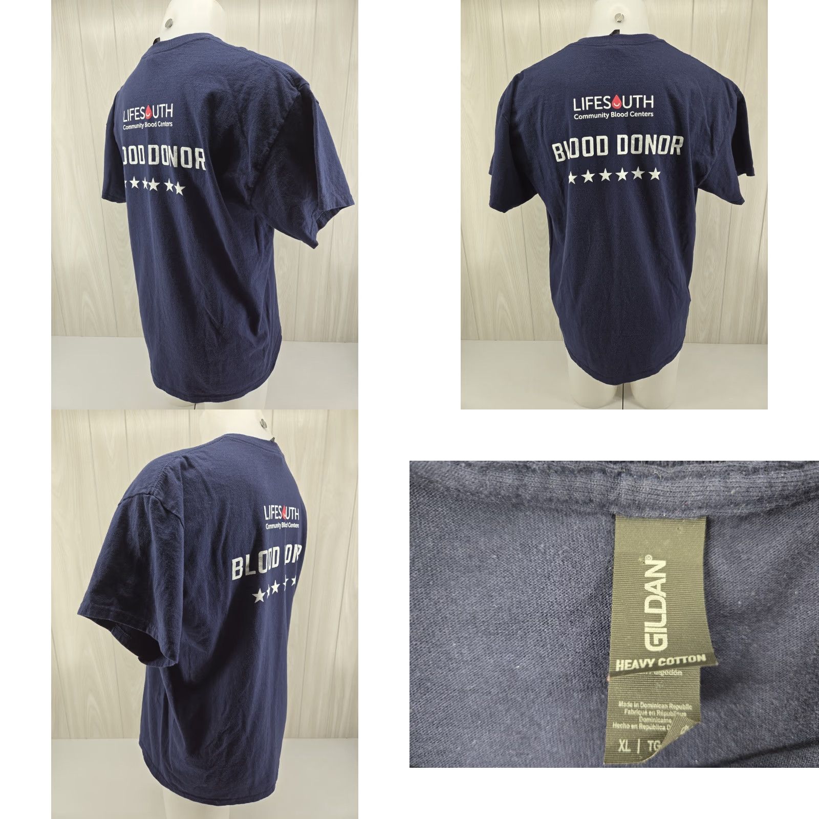 Gildan Lifesouth Blood Donor American Flag Graphic T Shirt XL Blue Size US XL / EU 56 / 4 - 8 Thumbnail