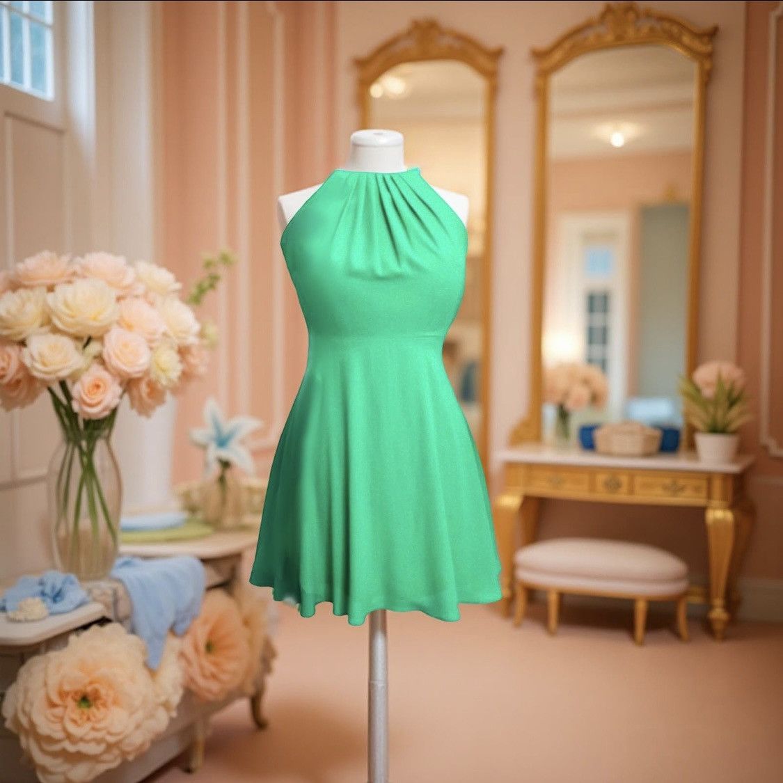 Express Express Halter Mini Dress Green Chiffon Dress Size 0 XS Size XS / US 0-2 / IT 36-38 - 1 Thumbnail