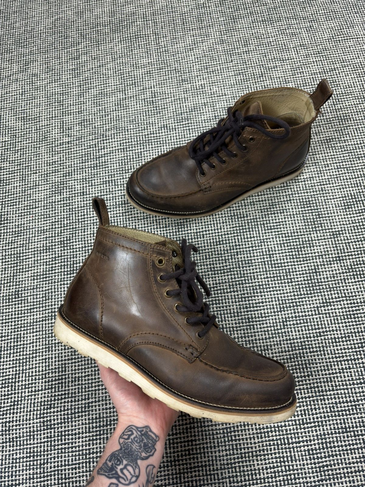 Vintage worker brown leather moc toe boots red wing style