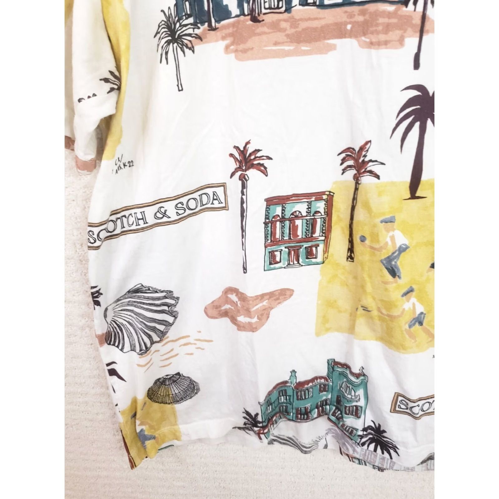 Scotch & Soda SCOTCH & SODA Palm Tree Printed T-Shirt Mens L Endless Summer Tee Tropical Florals Crew Neck Short Sleeve Cotton Knit Green Regular Vintage? Size US L / EU 52-54 / 3 - 4 Thumbnail