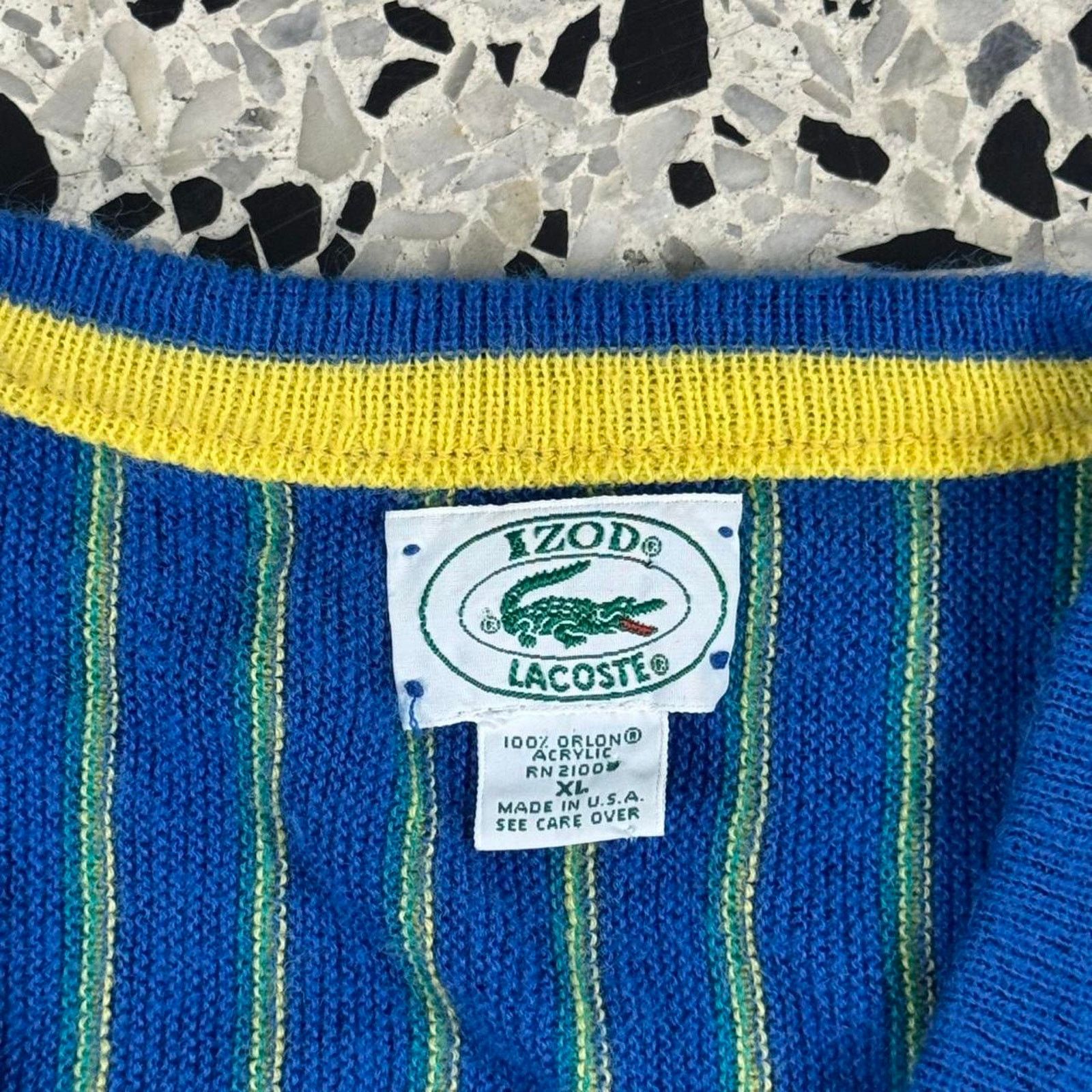 Izod × Lacoste × Vintage VINTAGE 70S 80S IZOD LACOSTE V-NECK VERTICAL STRIPED SWEATER Size US XL / EU 56 / 4 - 3 Thumbnail