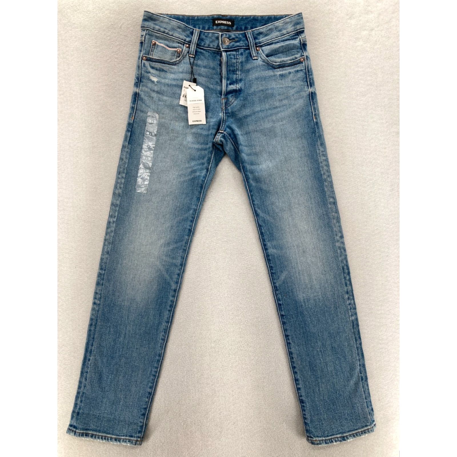 Express Express Jeans Mens 28x30 Slim Straight Denim Blue Stretch Button Fly Size US 28 / EU 44 - 2 Thumbnail