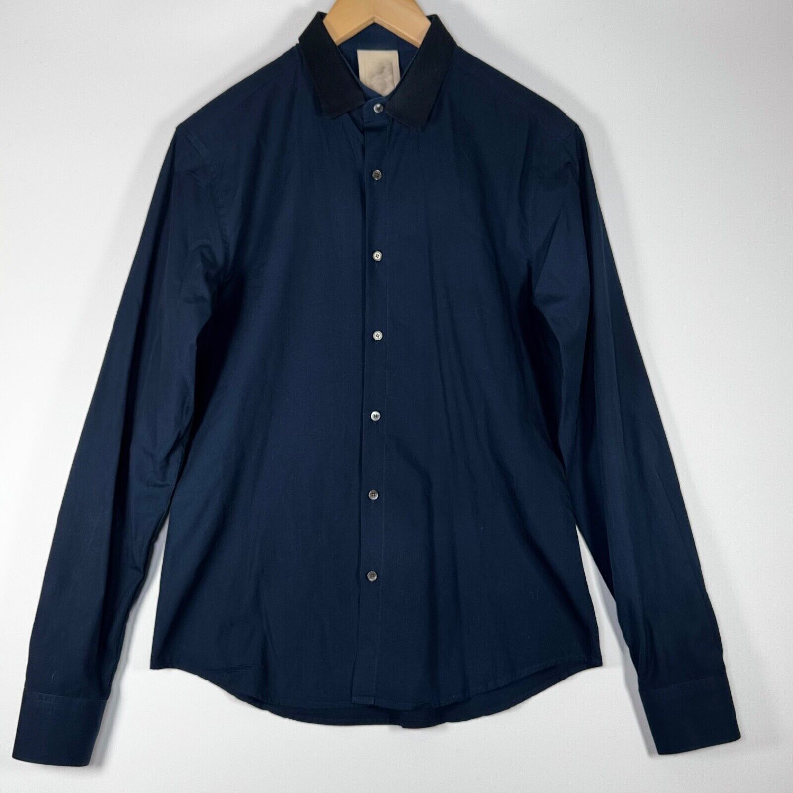 Wooyoungmi Wooyoungmi Paris Navy Shirt w/ Contrast Collar Size 48 Size US M / EU 48-50 / 2 - 1 Thumbnail