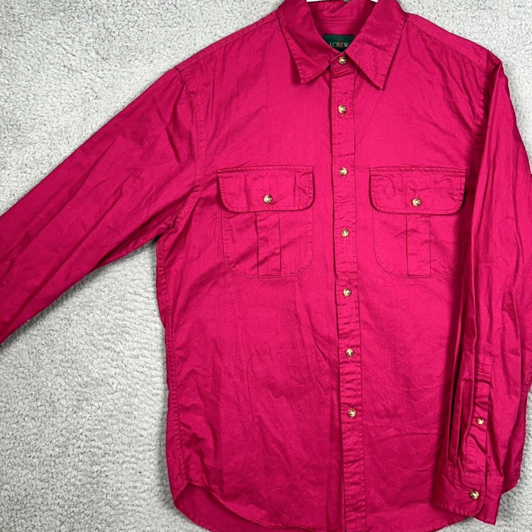 J.Crew J.CREW Shirt Men Small Hot Pink Oarsman Safari Button Up Flap Pocket Long Sleeve Size US S / EU 44-46 / 1 - 2 Thumbnail