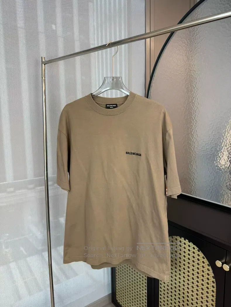 Balenciaga Brown Front and Back Embroidered Short Sleeve