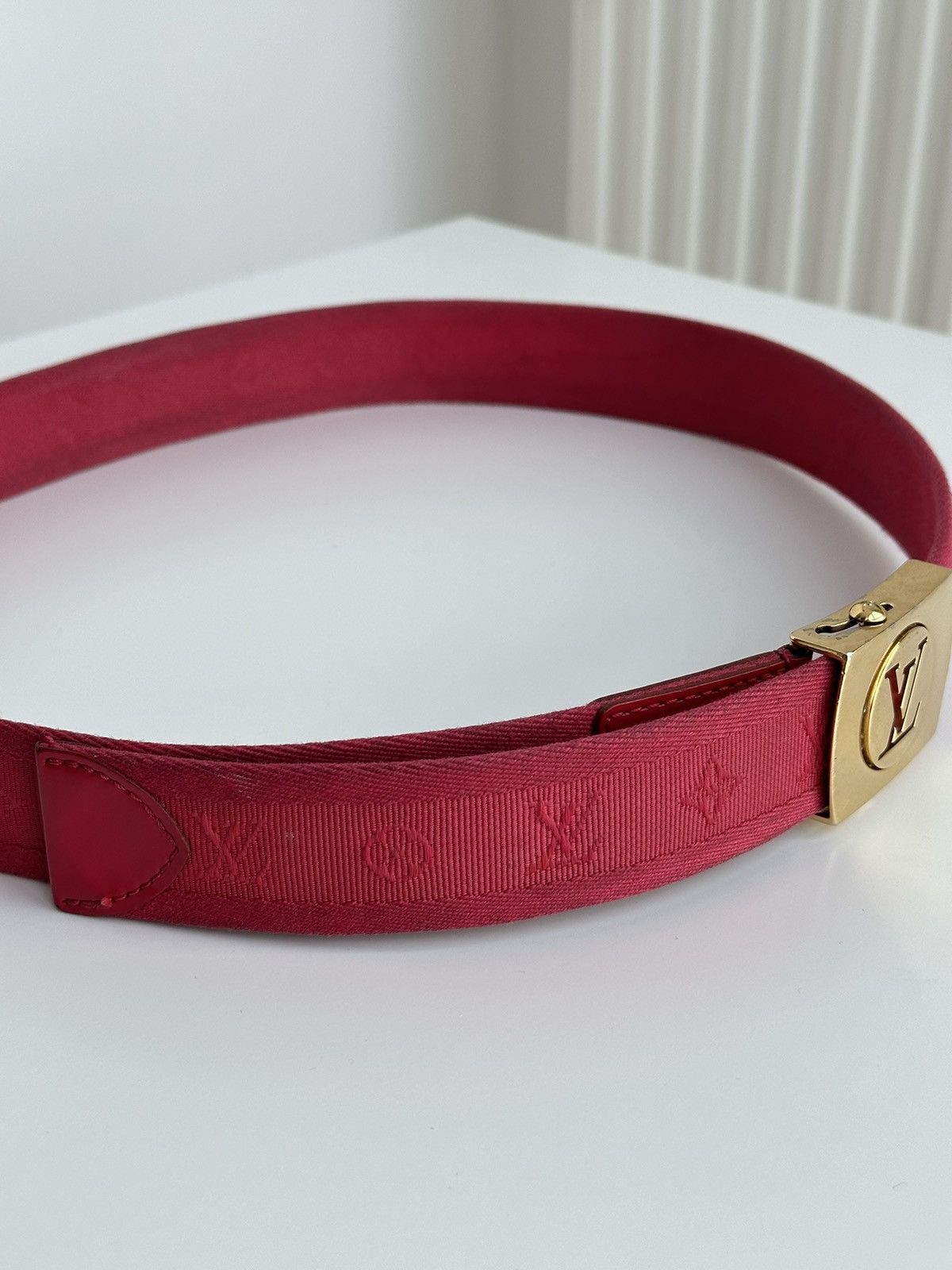 Louis Vuitton Louis Vuitton Red Monogram Canvas Cut Out belt M9734 Size 30 - 2 Thumbnail
