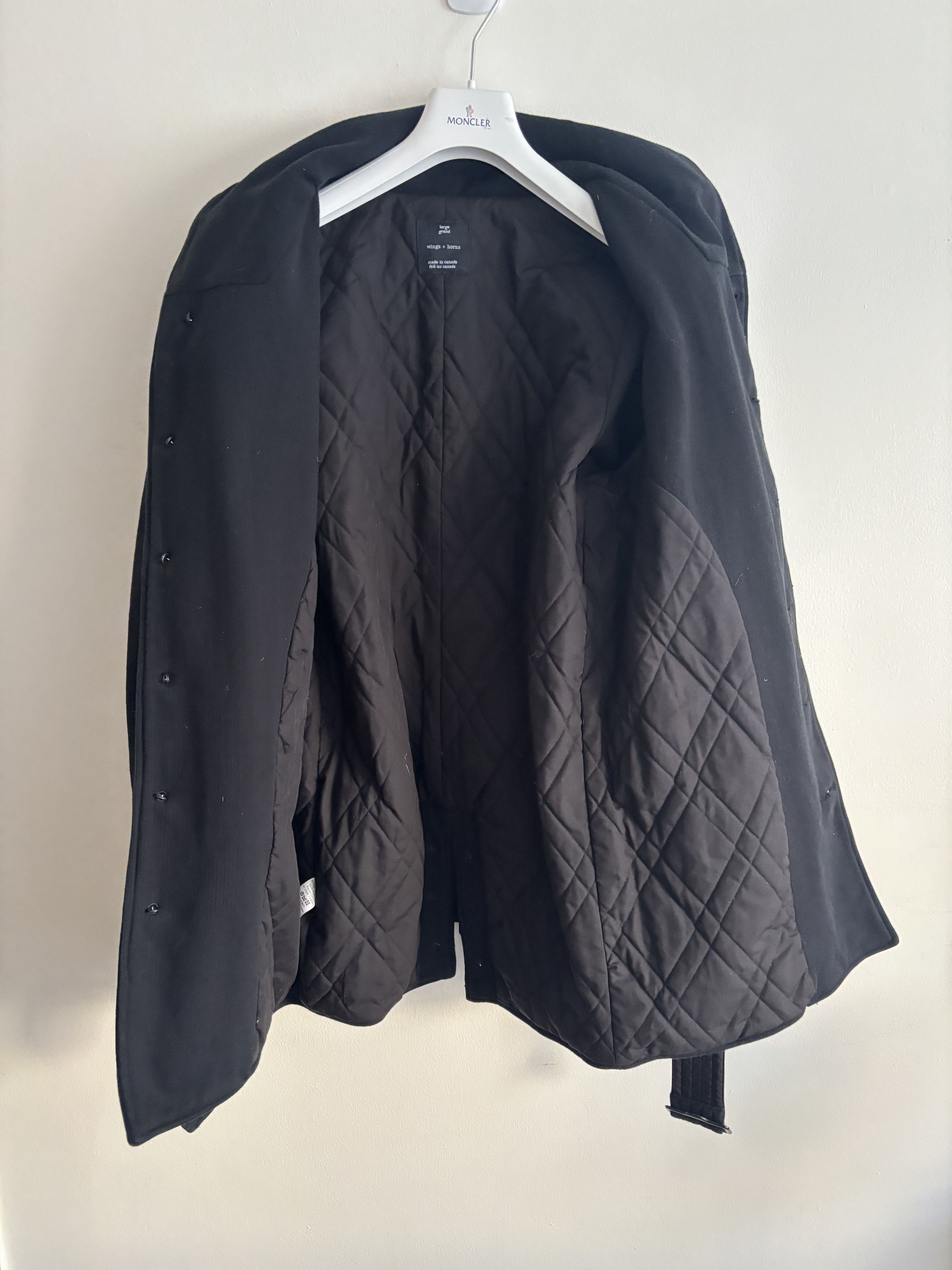 Wings + Horns Black Quilted Shawl Collar Belted Trench Coat - M/L Size US L / EU 52-54 / 3 - 15 Thumbnail