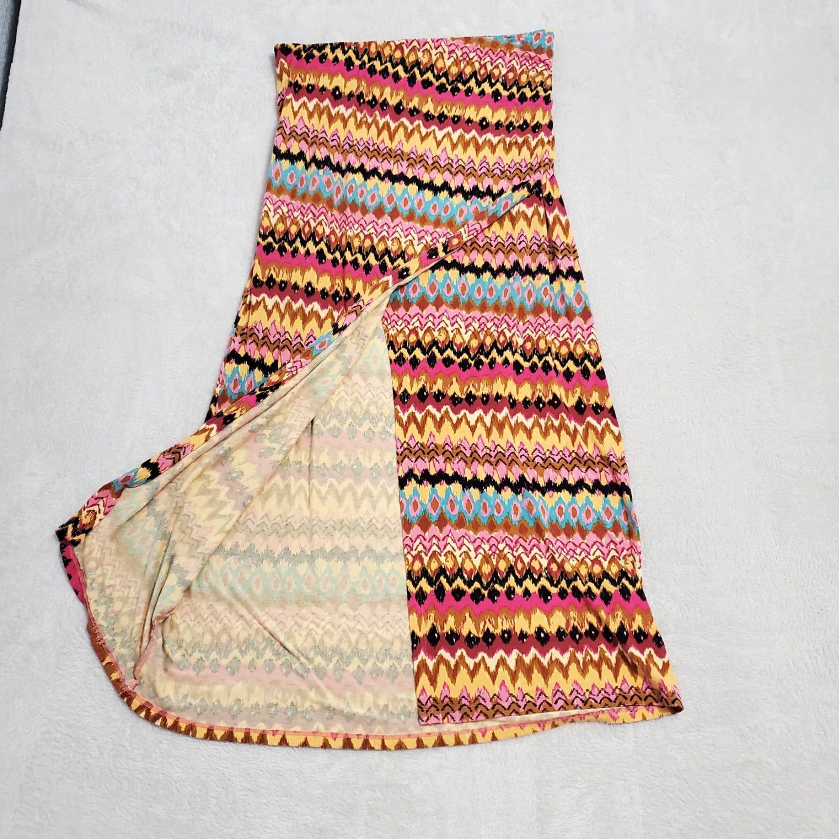 Boden Boden Skirt Women 10 Regular Midi Multicolor Ikat Print Jersey Stretch Elastic Waist Slit Bohemian Size L / US 10 / IT 46 - 4 Thumbnail
