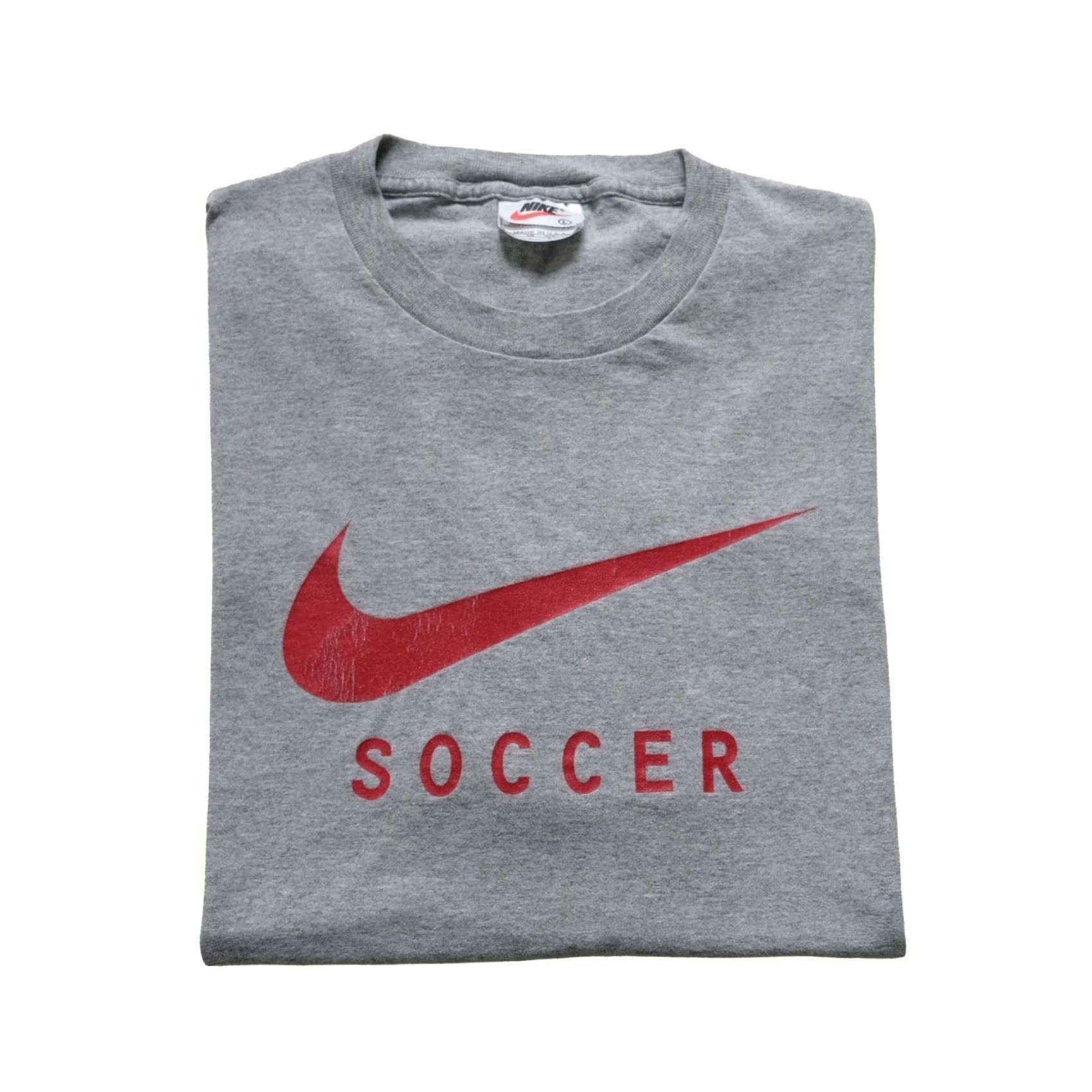 Nike VINTAGE Nike SOCCER T-Shirt Gray 90s USA MADE BIG SWOOSH GRAPHIC Crew Neck Size L Men Short Sleeve Shirts Size US L / EU 52-54 / 3 - 2 Thumbnail