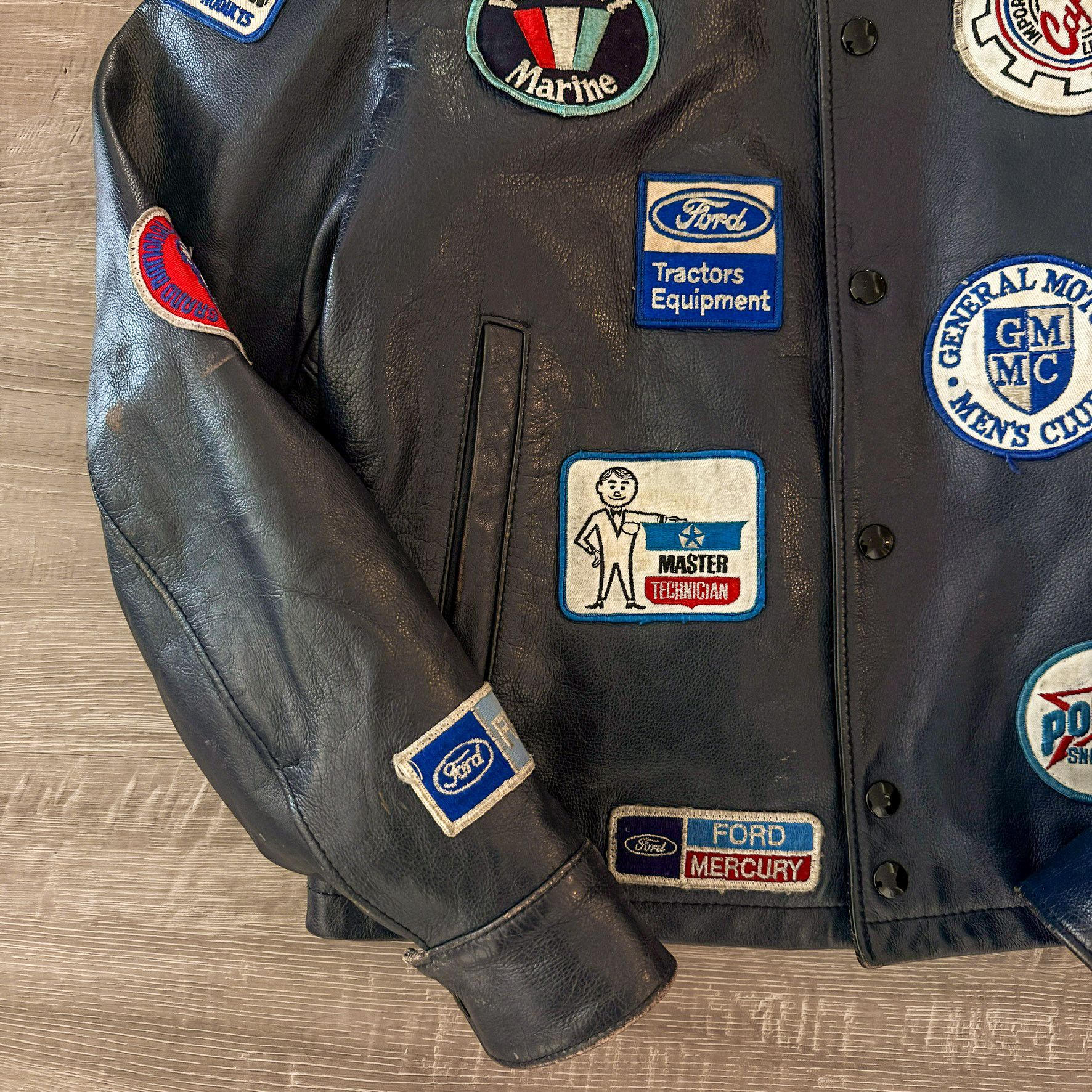 Vintage 1970s Vintage Navy Leather Motorcycle Patch Jacket Size US M / EU 48-50 / 2 - 2 Thumbnail