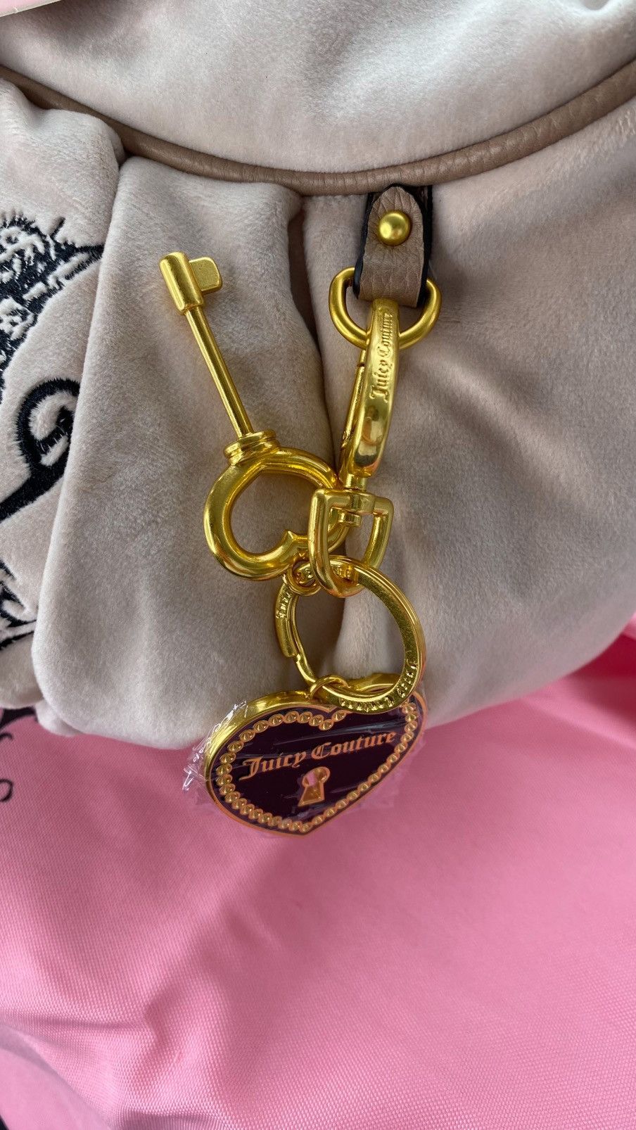 Juicy Couture Juicy Couture Dark Sand Crest Velour Hobo Bag Size ONE SIZE - 6 Thumbnail