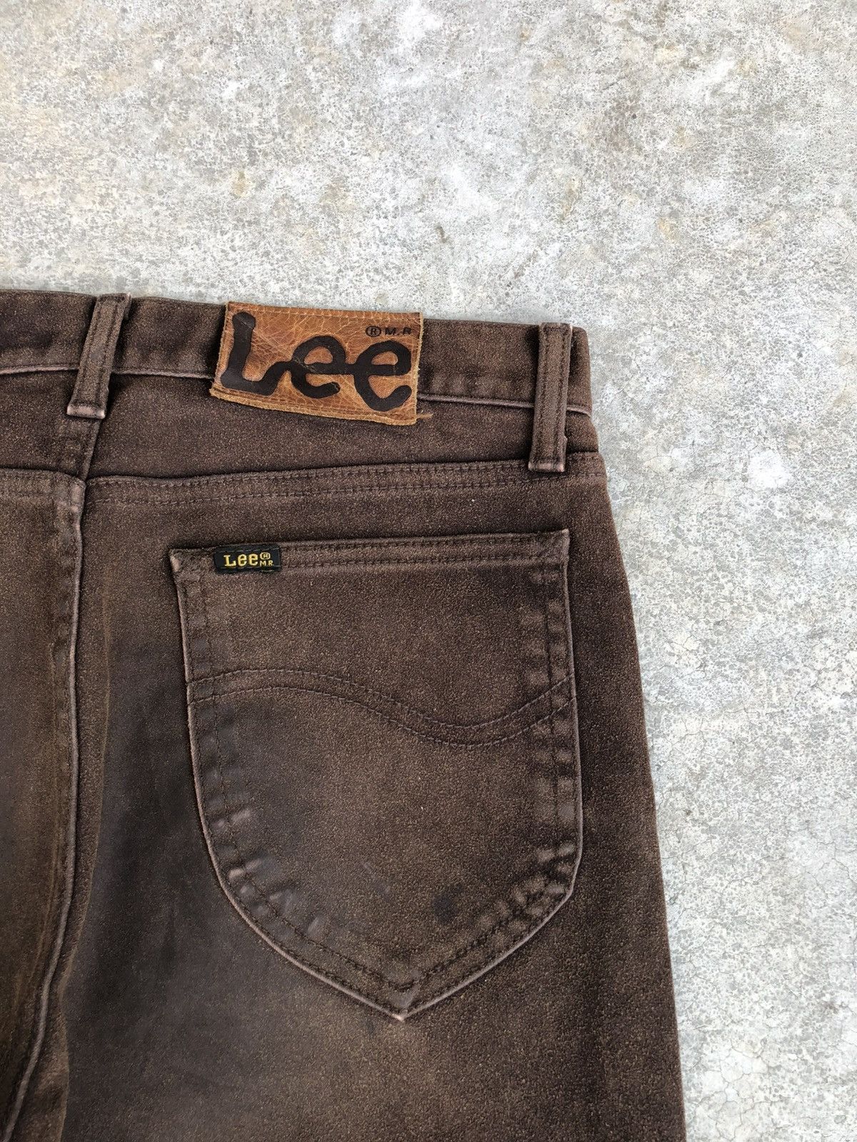 If Six Was Nine Vintage Lee Flared Jeans Distressed Leather Cowhide Size US 29 - 16 Thumbnail
