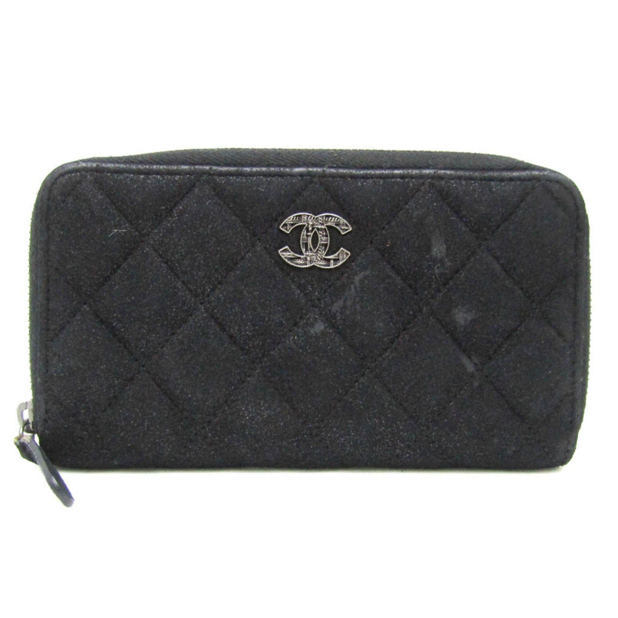 image of Chanel Matelasse Card Case Women's Suede Coin Purse/coin Case Black