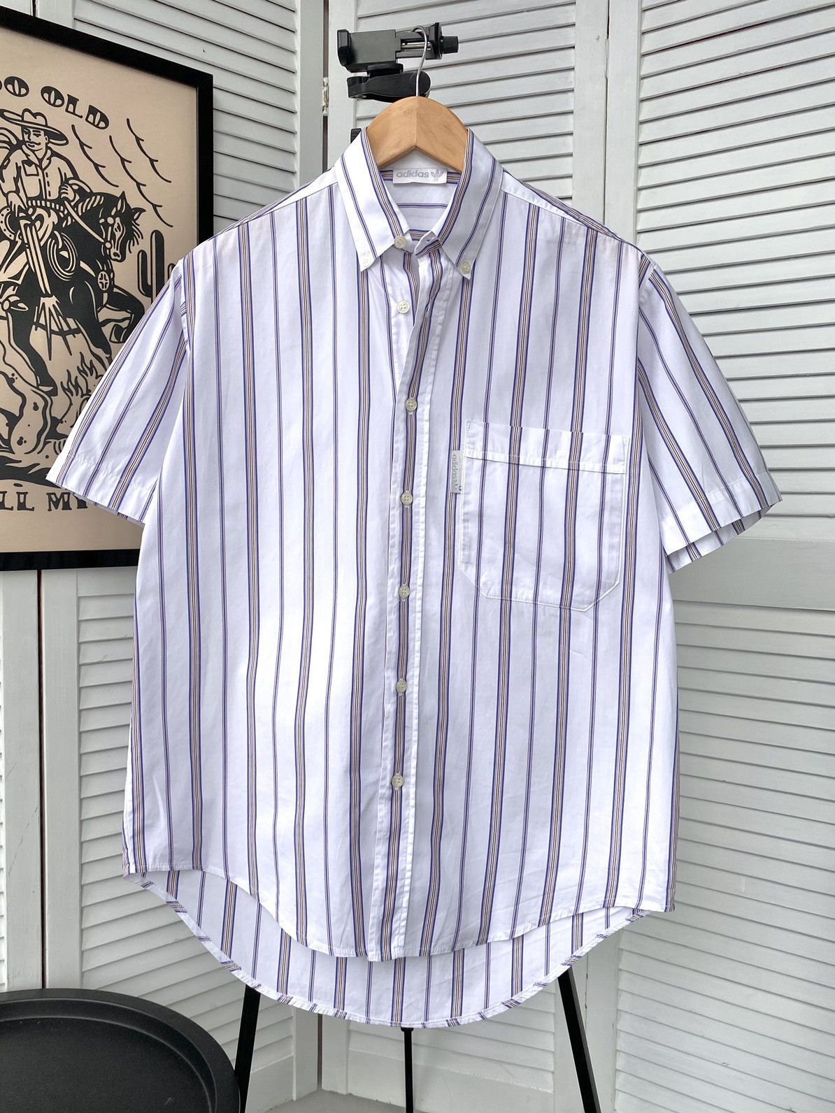 Pre-owned Adidas X Vintage Adidas Striped Button Up Shirt Workwear In White