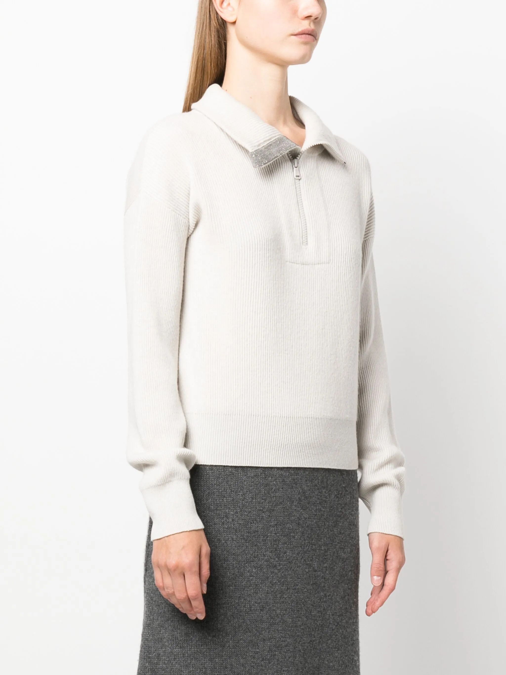 Brunello Cucinelli o1y0825 Turtleneck Cashmere Blend Sweater in White Size S / US 4 / IT 40 - 2 Thumbnail