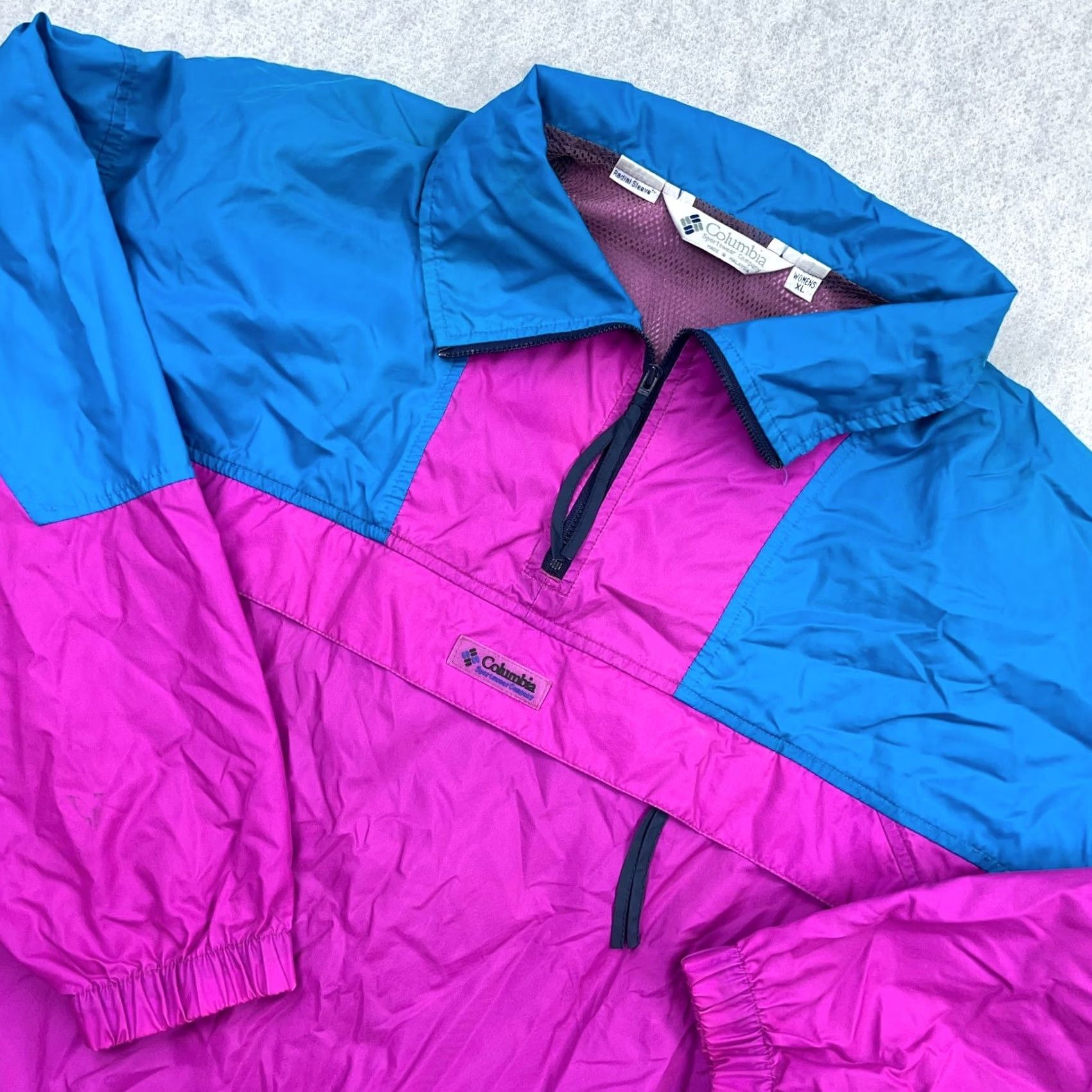 Pinko Columbia Windbreaker Jacket Women XL Pink Teal Pullover Zip VTG Colorblock Regular 80s 90s Outdoor Sports Hoodie? Size XL / US 12-14 / IT 48-50 - 2 Thumbnail