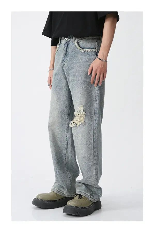 Japanese Brand Koyama x Asou Men's straight trendy ripped jeans Size US 32 / EU 48 - 6 Thumbnail
