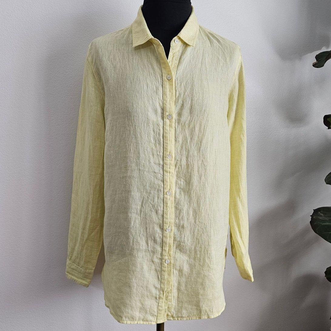 J.McLaughlin J. McLaughlin Linen Lime Britt Blouse Preppy Button Down M Size M / US 6-8 / IT 42-44 - 2 Thumbnail
