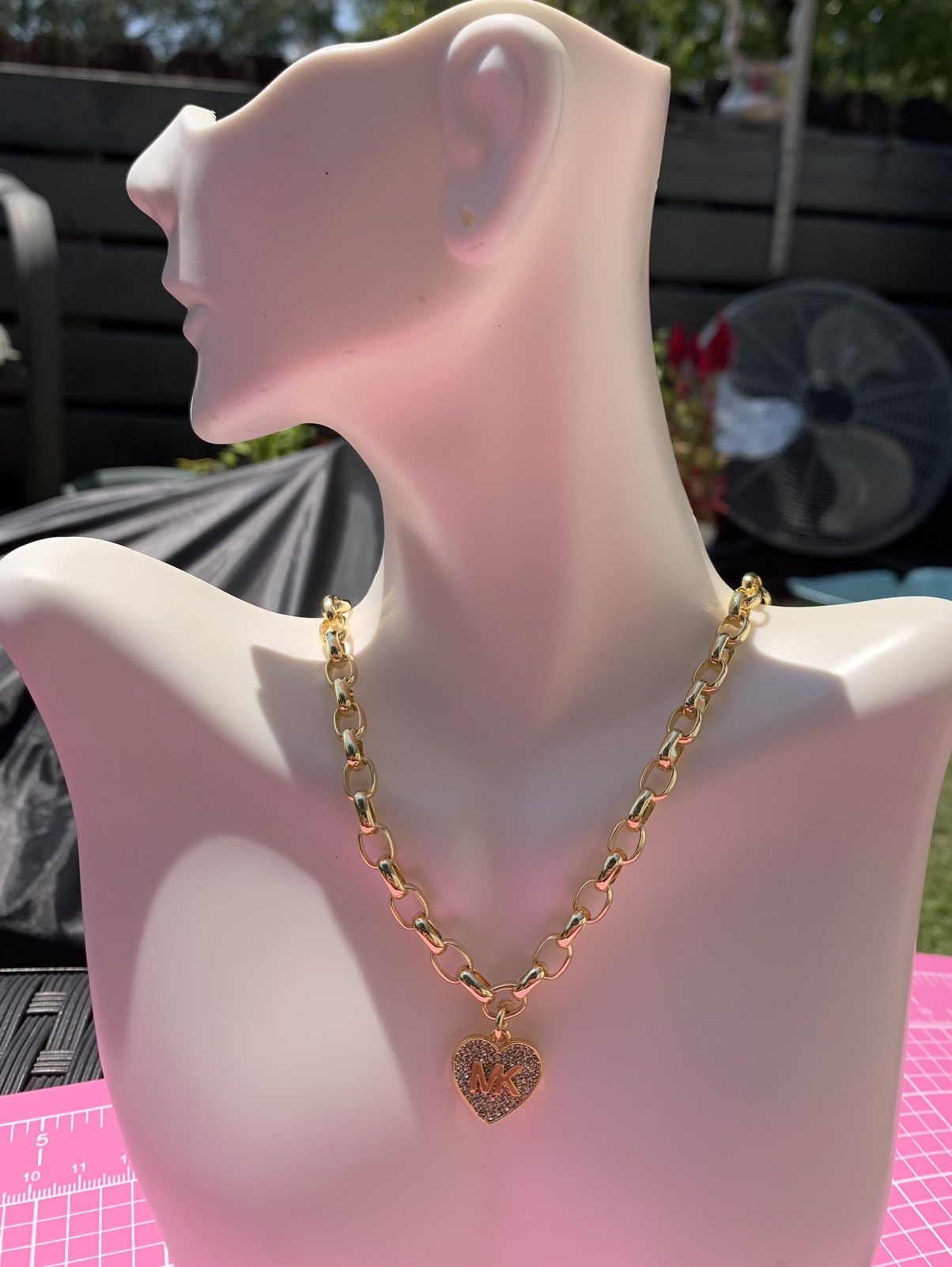 Michael Kors NWT Michael Kors Brass & Pavé Crystal MK Logo Heart Pendant Size ONE SIZE - 4 Thumbnail