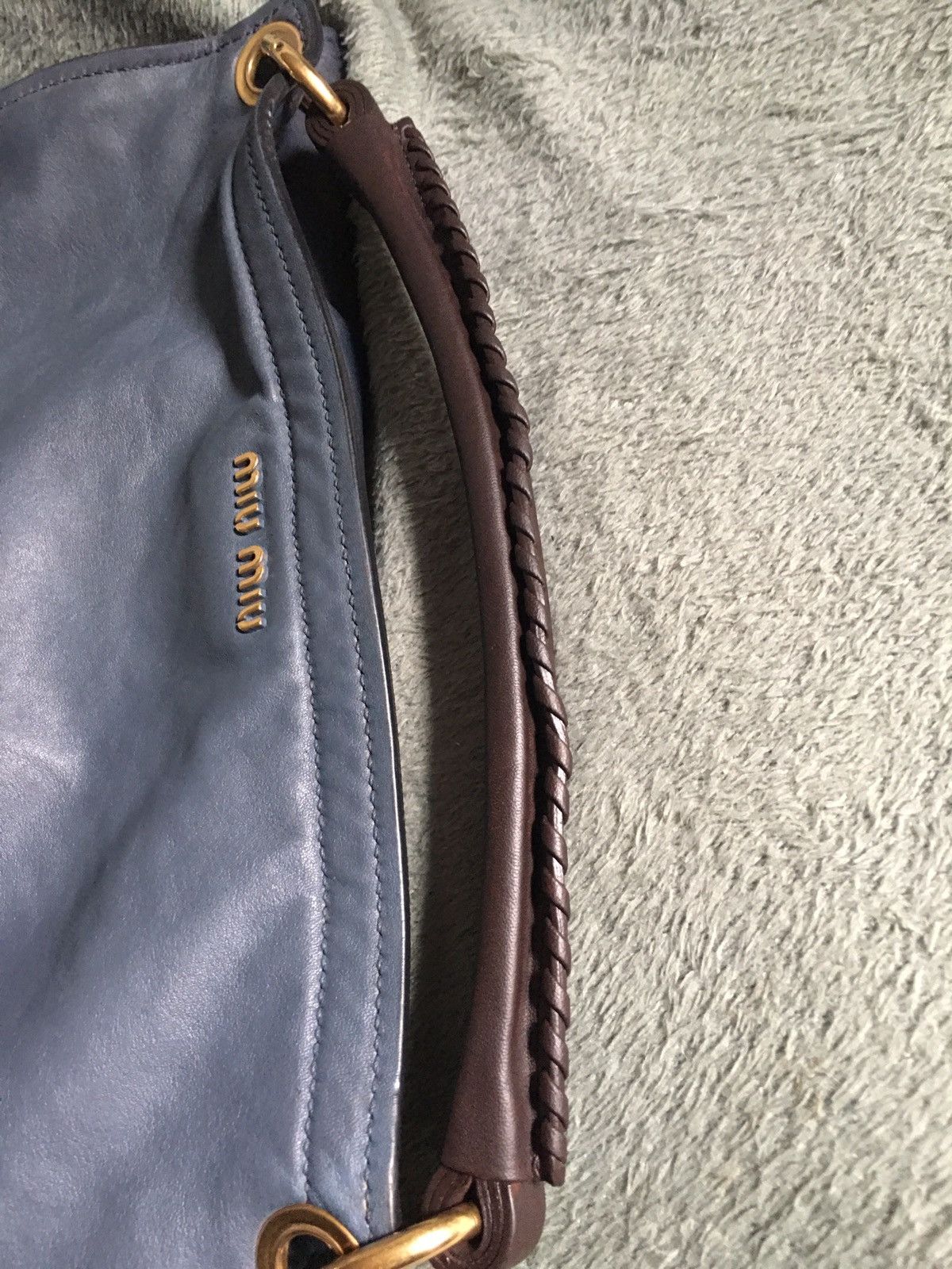 Miu Miu Miu Miu Hobo Bag Blue Grey Learher Handbag Size ONE SIZE - 8 Thumbnail