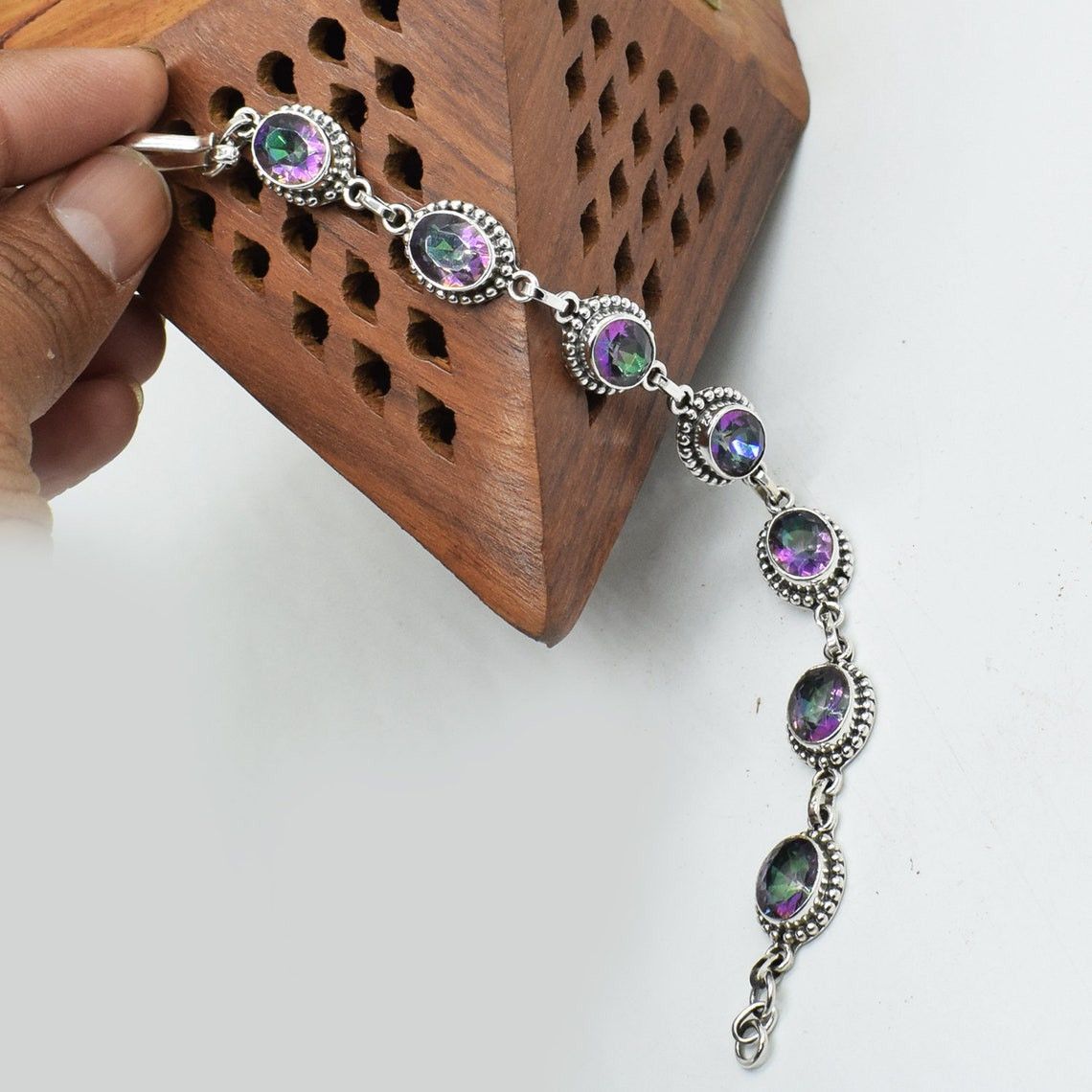 Handmade Mystic Topaz Gemstone Bracelet, Excellent Multi Color Size ONE SIZE - 3 Thumbnail