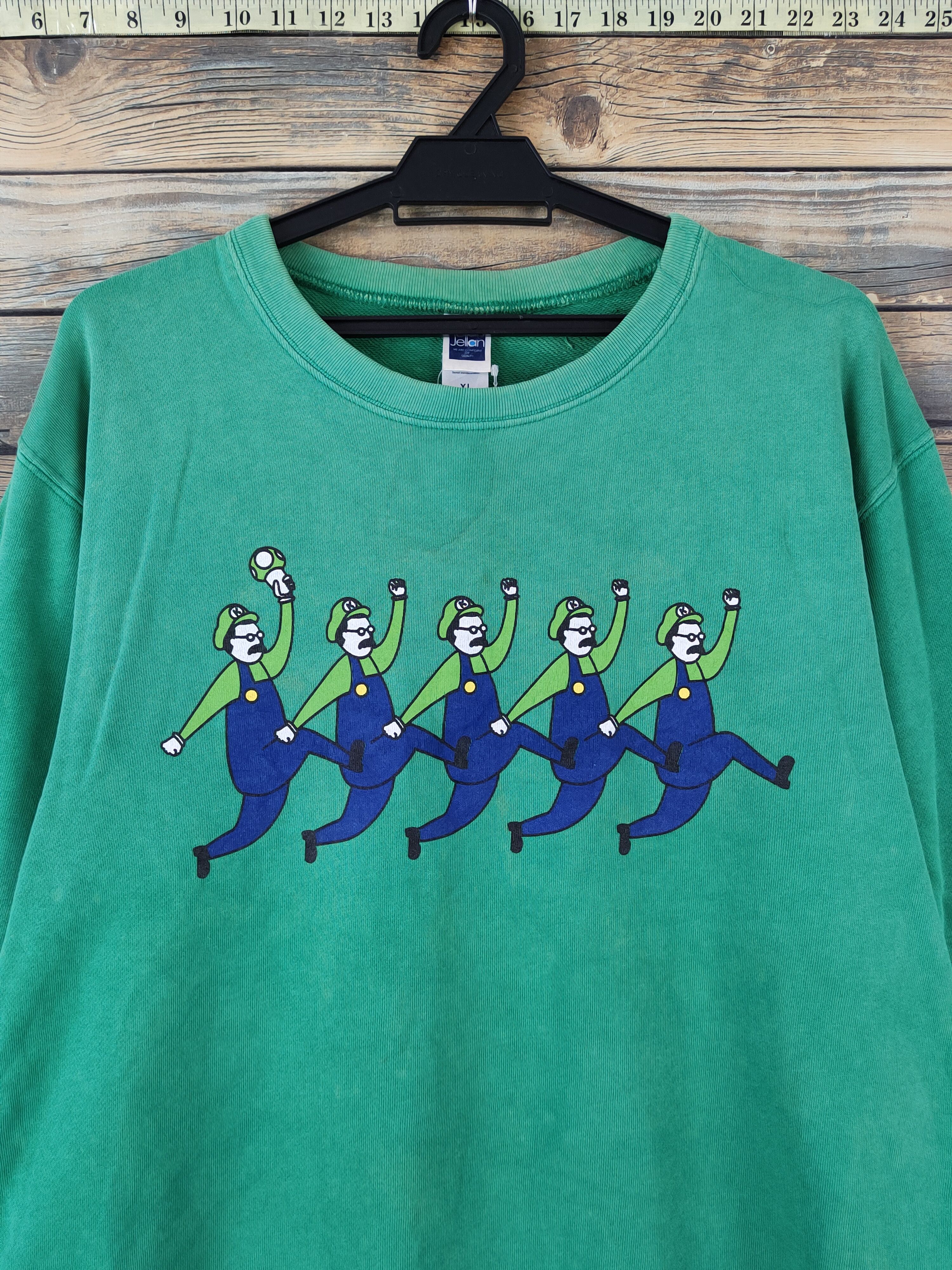 Japanese Brand Jellan luigi mario Green Faded Sweatshirts #W1923 Size US L / EU 52-54 / 3 - 2 Thumbnail