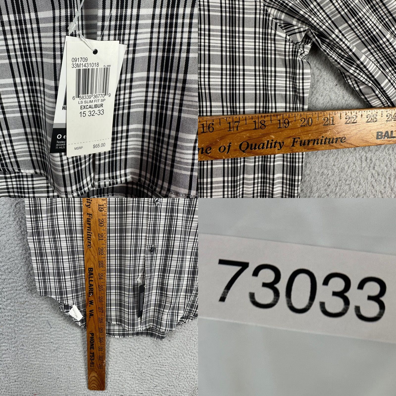 Calvin Klein Calvin Klein Mens Dress Shirt 15 32-33 Black White Plaid Long Sleeve Stretch NEW Size 40R - 8 Thumbnail