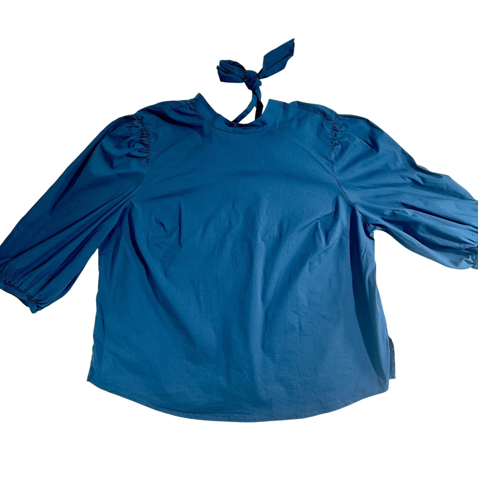 Other Eloquii Blouse Top Woman 18 Blue Elastic Cuffs Tie Back Size XXL / US 16-18 / IT 52-54 - 1 Thumbnail