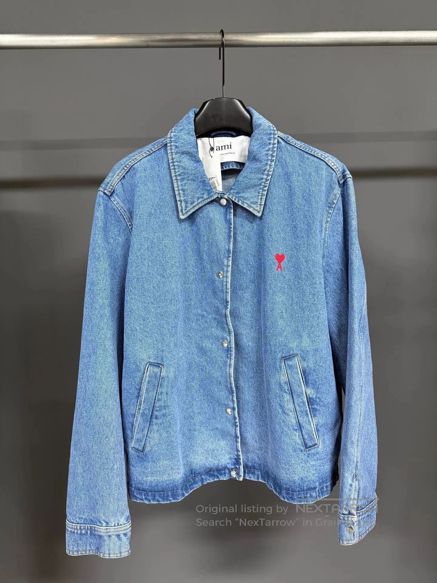 AMI Blue Denim Jacket with Heart Embroidery - XXL. Size US XXL / EU 58 / 5 - 1 Thumbnail