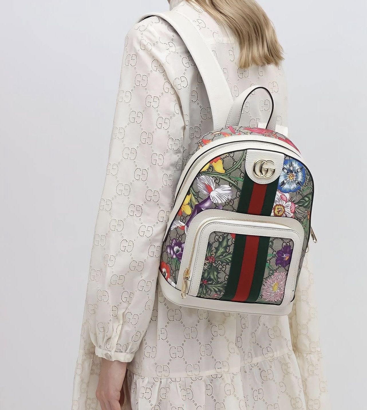 Gucci Ophidia Floral GG Supreme Leather Backpack