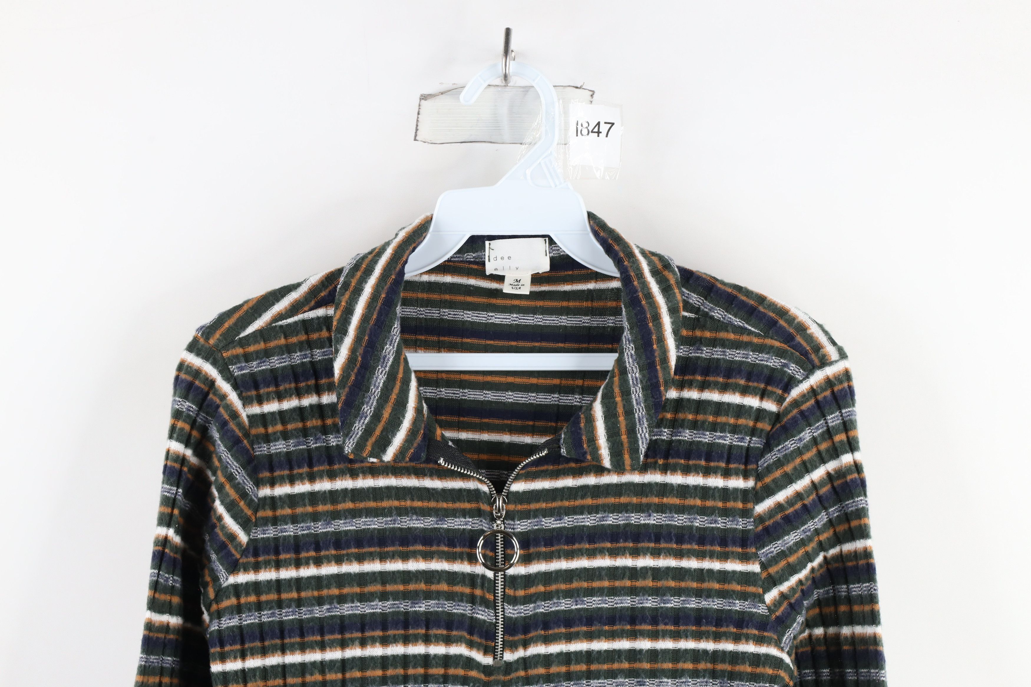 Vintage Y2K Streetwear Ribbed Striped Half Zip Cropped Polo Shirt Size M / US 6-8 / IT 42-44 - 2 Thumbnail
