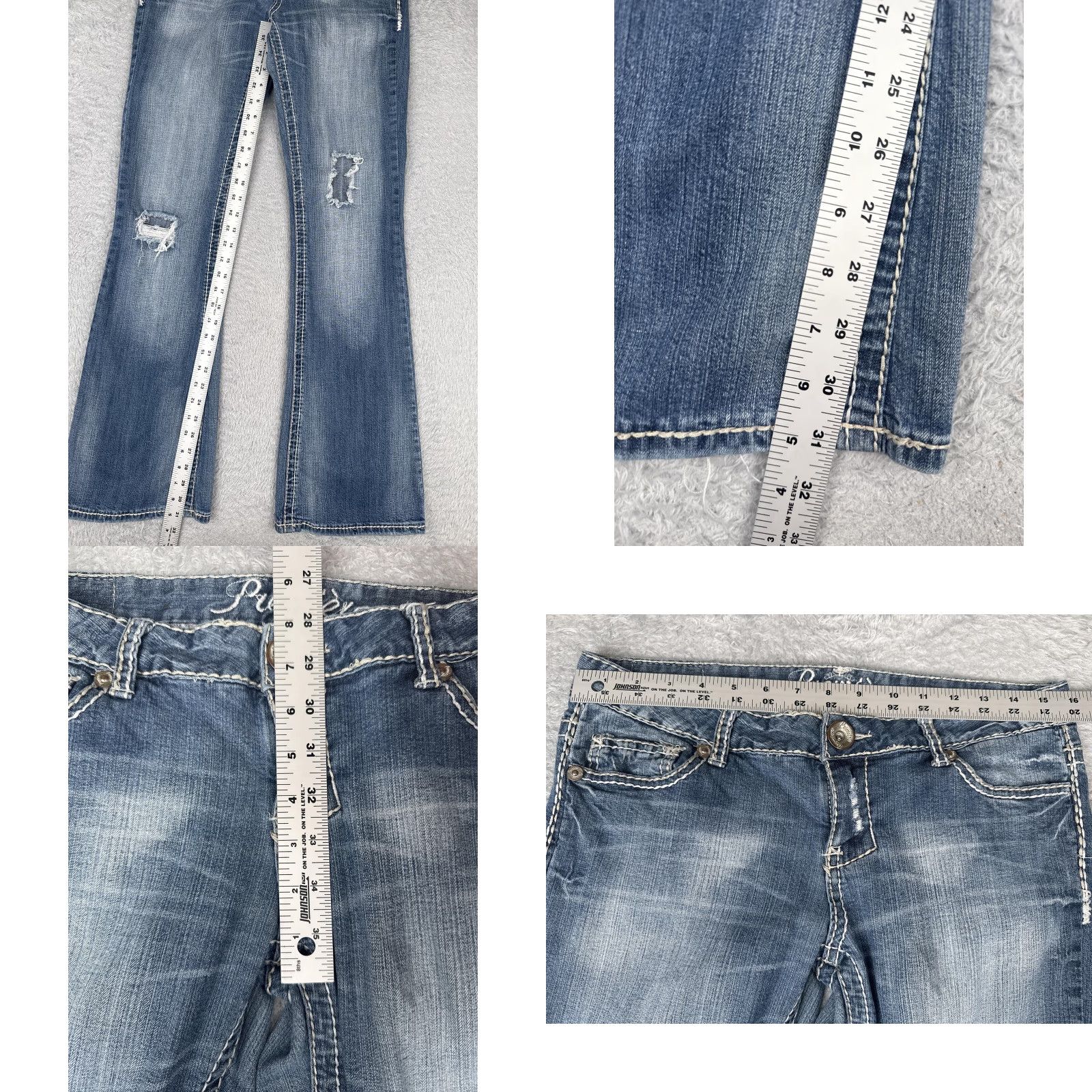 Denime Premiere Denim Jeans Womens 7/8 Bootcut Distressed Pockets Embroidered Back Flap Pocket 5-Pocket Denim Size 28" / US 6 / IT 42 - 8 Thumbnail