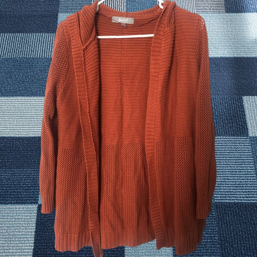 Vintage Marled Hooded Shaw Wrap Sweater Womens M Rust Brown Knit Raglan Sleeve V-Neck Casual Cardigan Size M / US 6-8 / IT 42-44 - 1 Thumbnail