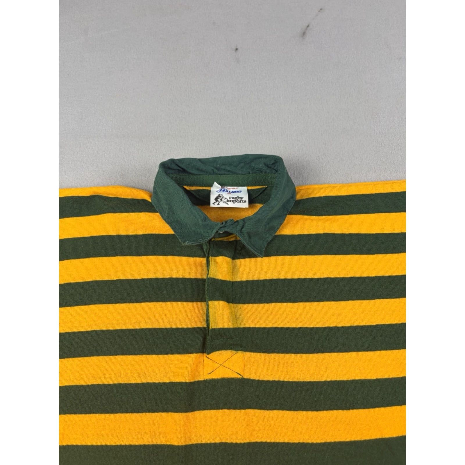 Vintage VINTAGE Halbro Polo Rugby Shirt Men 42 Green Yellow Striped 90s Football Soccer Size US XL / EU 56 / 4 - 2 Thumbnail