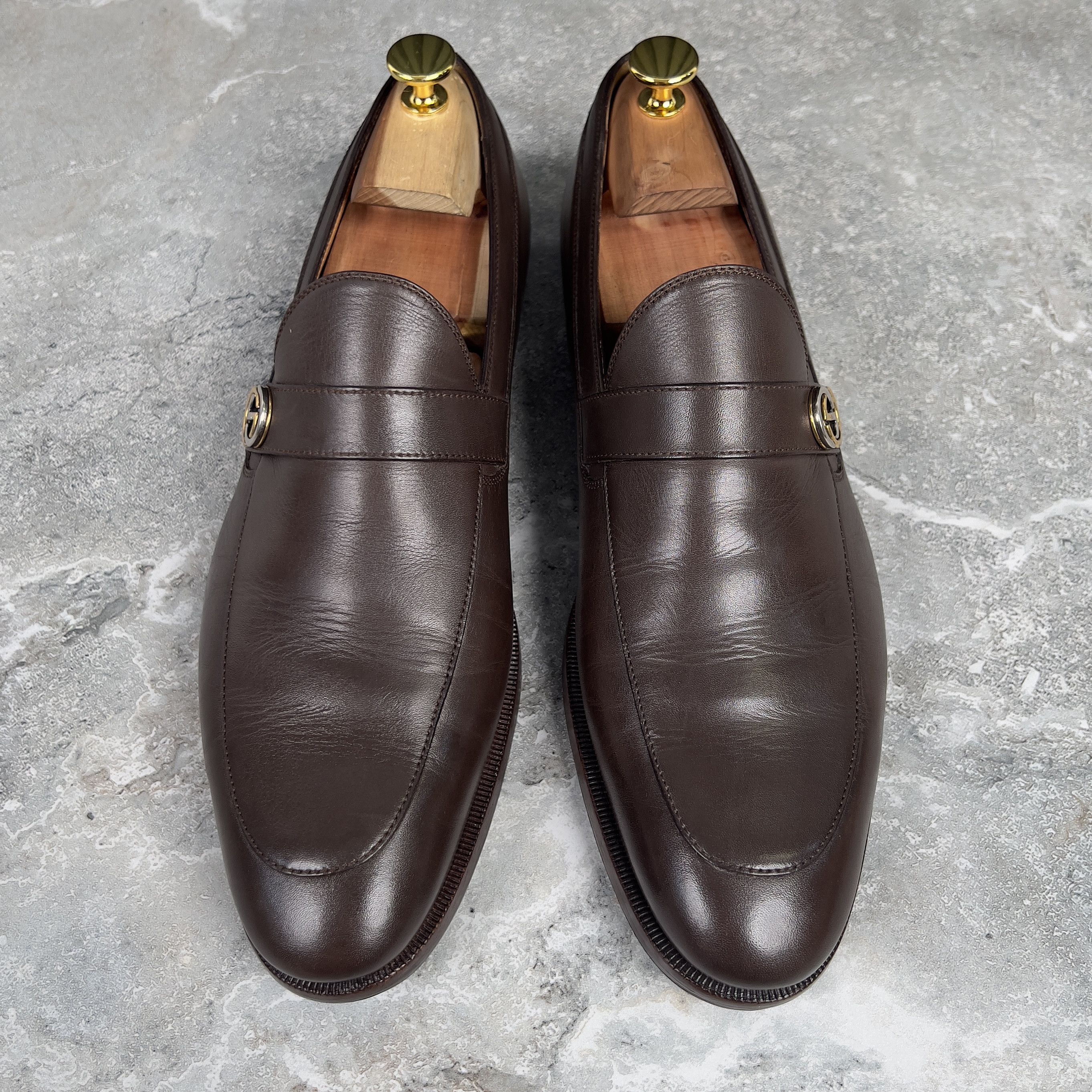 Gucci Interlocking GG Loafers Brown Leather Size US 8 / EU 41 - 6 Thumbnail