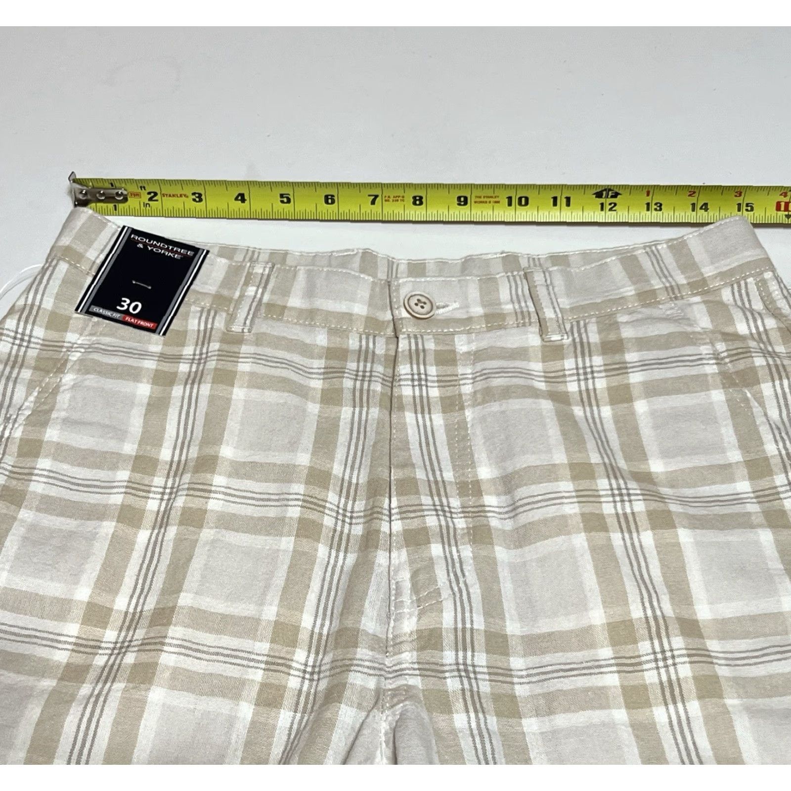 Roundtree & Yorke Roundtree & Yorke Shorts Mens 30 Plaid Linen Blend Classic Fit Flat Front Beige 9in Inseam Casual Mens Size US 30 / EU 46 - 3 Thumbnail