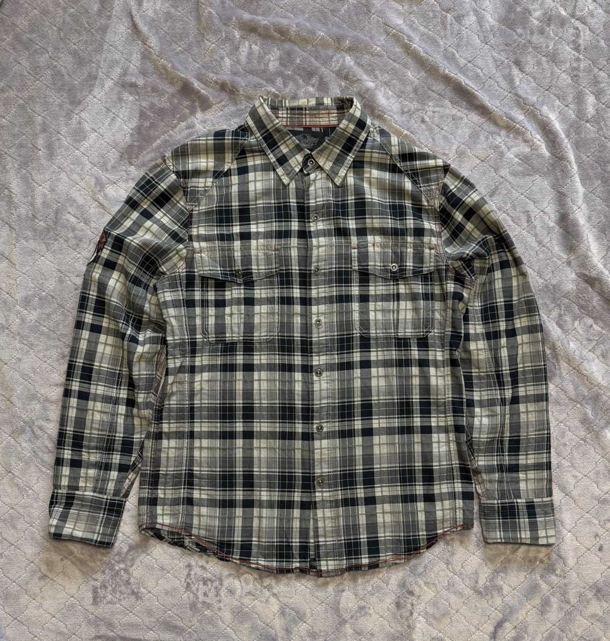 Harley Davidson × Vintage Vintage Harley Davidson Skull Big Logo Flannel Shirt Plaid Size US XL / EU 56 / 4 - 4 Thumbnail