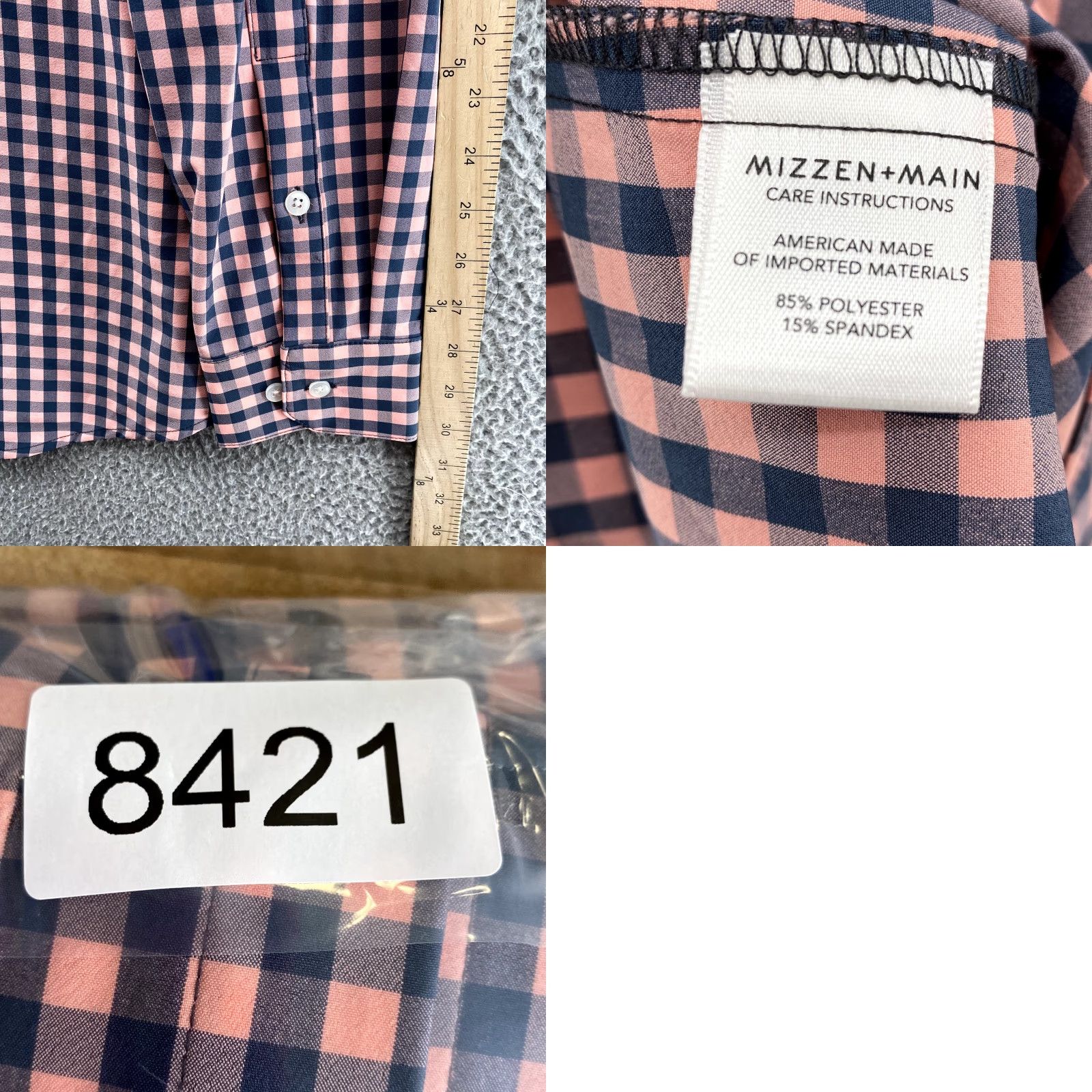 Mizzen+Main Mizzen+Main Shirt Men's X-Large Trim Fit Pink Black Gingham Leeward Collection - Button-Up Shirt Mens Slim Fit USA 90s Classic Western Business Casual Size US XL / EU 56 / 4 - 8 Thumbnail