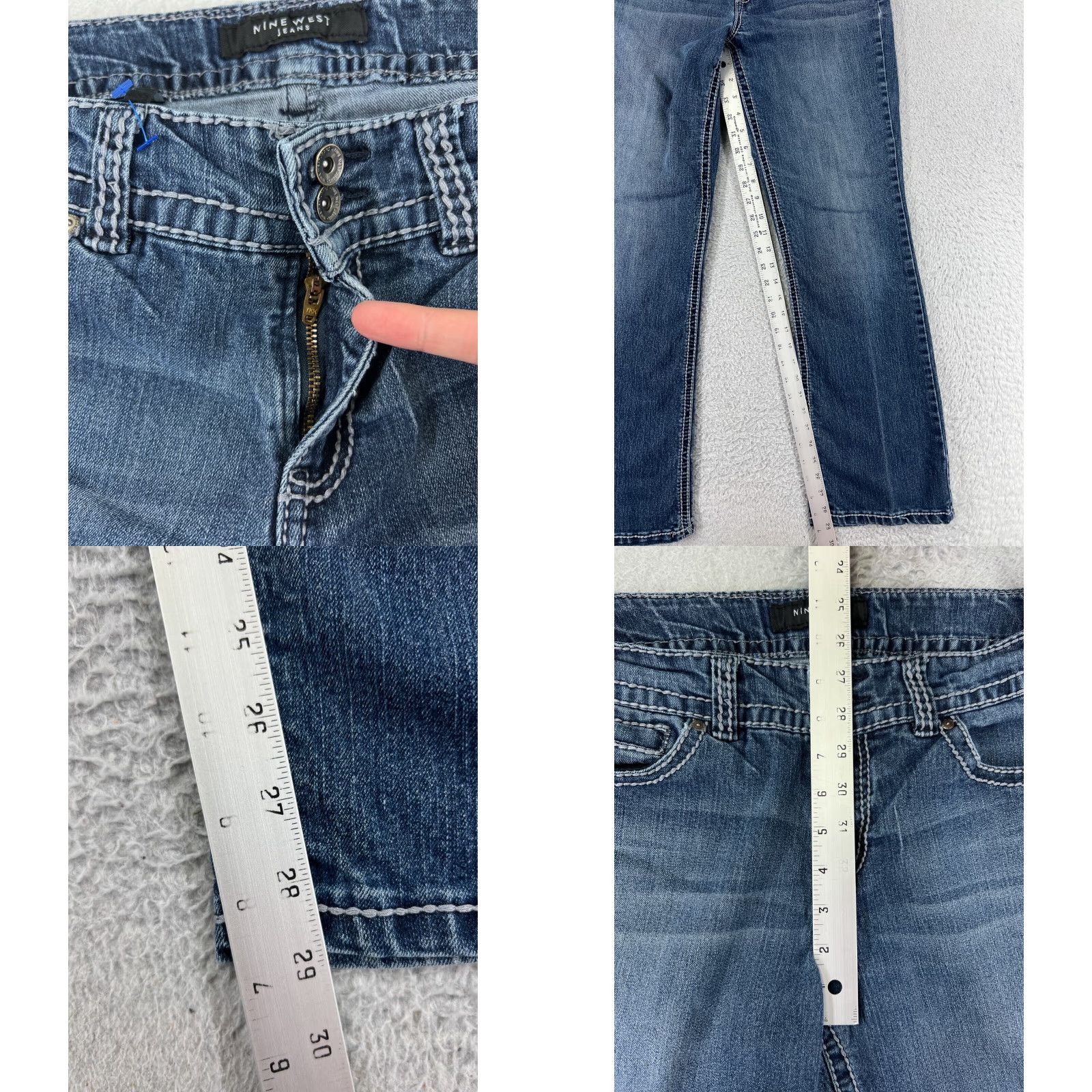 Nine West Nine West Jeans Womens 8 Blue Denim Straight Regular Mid Rise 5-Pocket Logo Embellished Bling-Detail Denim Pants Women's Jeans Size 30" / US 8 / IT 44 - 8 Thumbnail