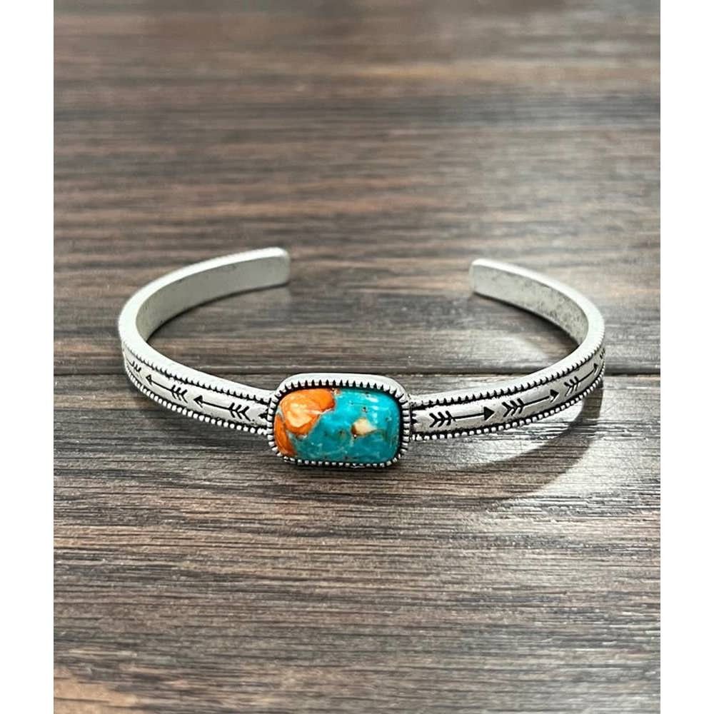 Other Gemstone Cuff Bracelet in Antique Silver Finish, Southwester Size ONE SIZE - 5 Thumbnail