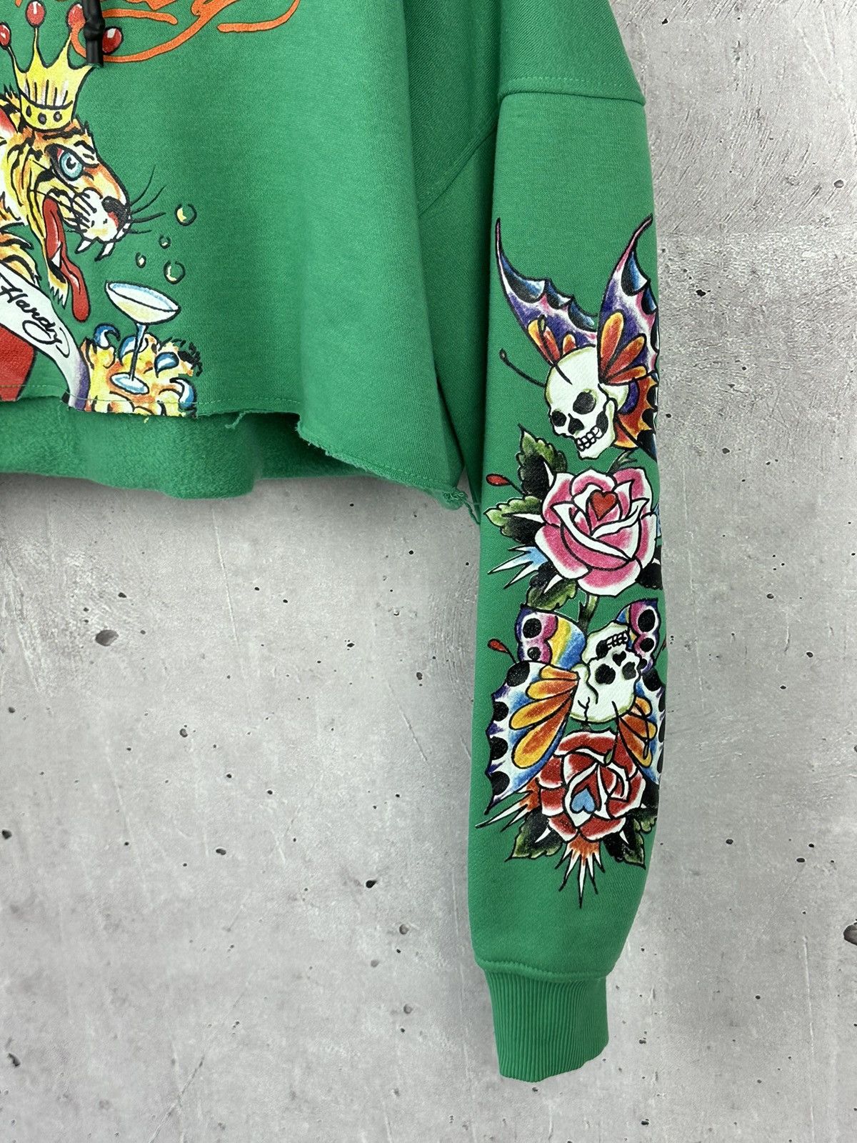 Ed Hardy Ed Hardy Missguided Green Cropped Logo Cotton Women’s Hoodie Size L / US 10 / IT 46 - 4 Thumbnail