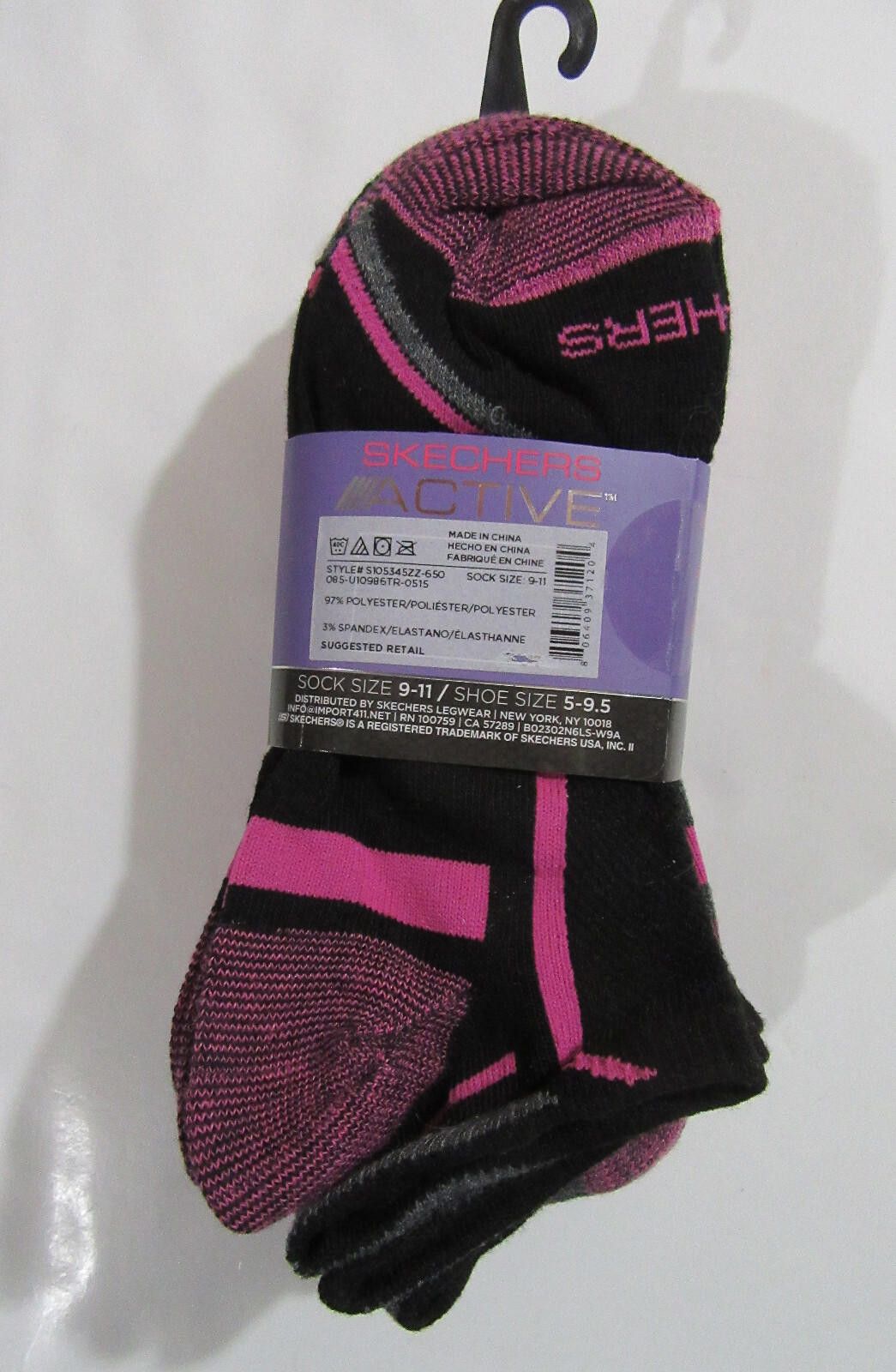 SKECHERS Skechers Active Low Cut Socks Black Pink and Grey Pack of 6 Size ONE SIZE - 3 Thumbnail