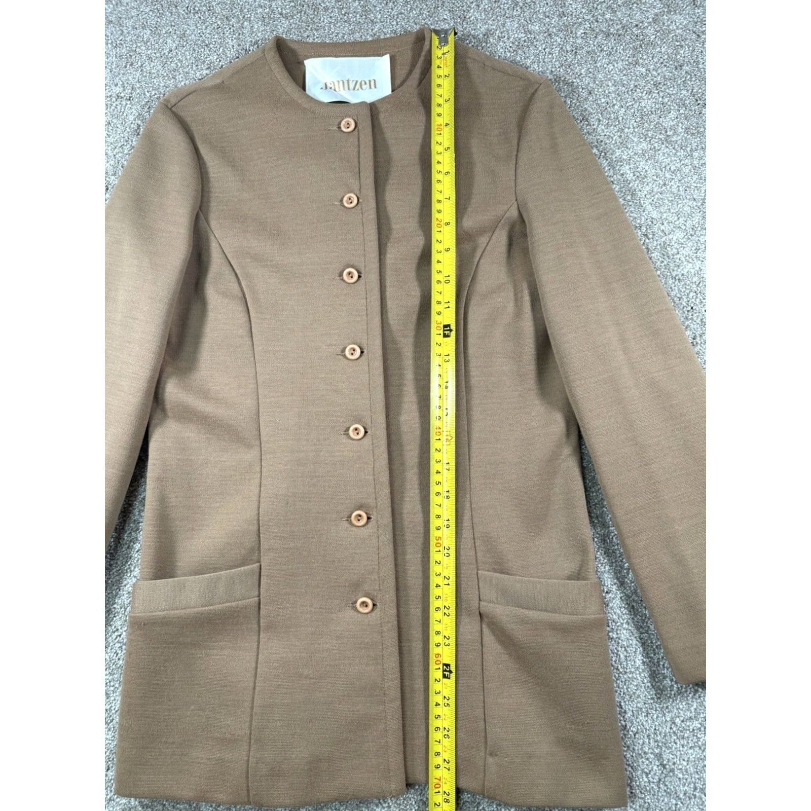 Jantzen VINTAGE Jantzen Blazer Shirt Women 70s Style Collarless Brown Beige Tweed Size 10 Long Sleeve Button Pockets Size L / US 10 / IT 46 - 7 Thumbnail