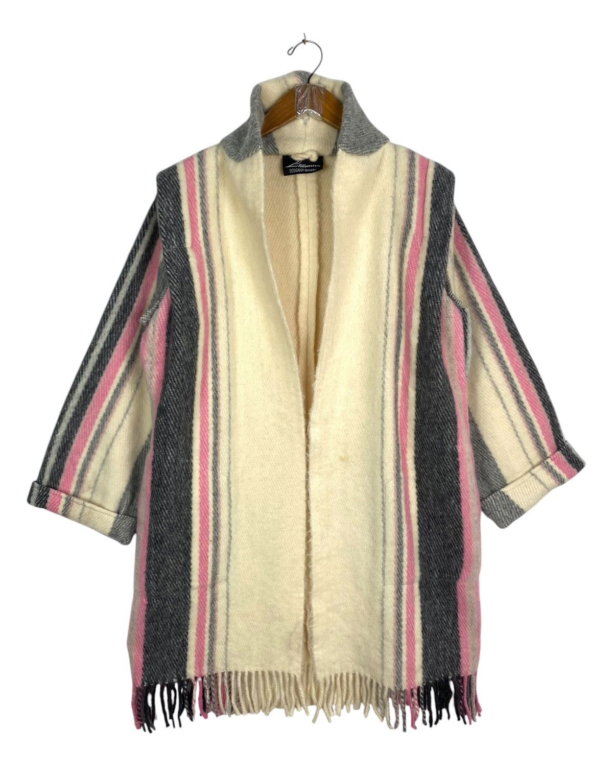 Vintage Rare‼️Vtg Lillunn Norway Pure Wool Coat Blanket Jacket Fringe Size L / US 10 / IT 46 - 1 Thumbnail