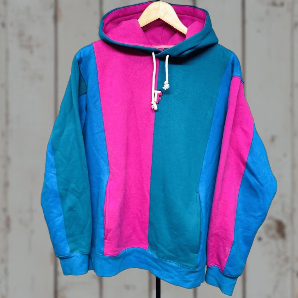 VINTAGE Teddy Fresh Color Block Love Pullover Hoodie Sweatshirt Men’s Large Blue Pink