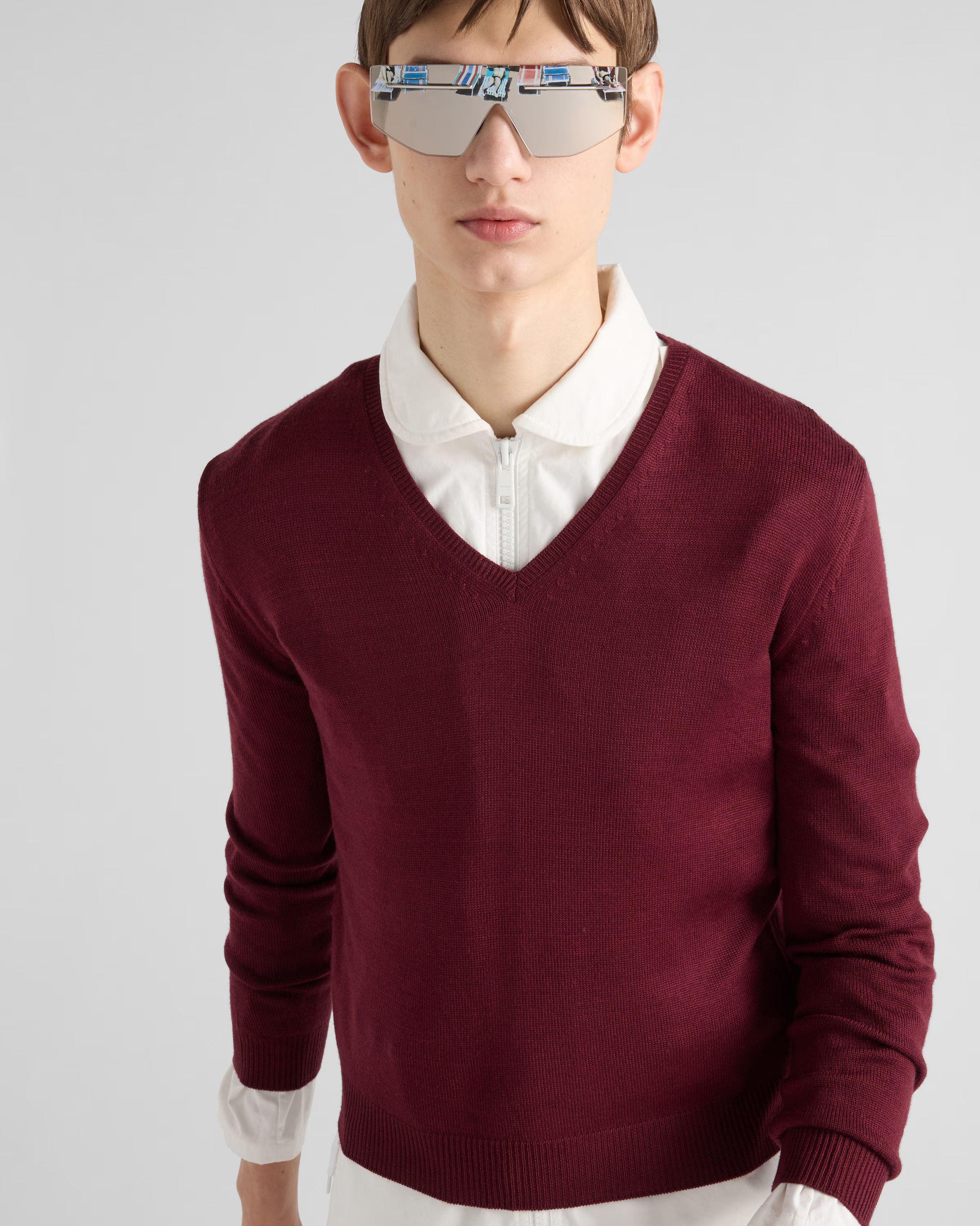 Prada o1bcso1str1025 Wool Sweater in Burgundy Size US L / EU 52-54 / 3 - 2 Thumbnail