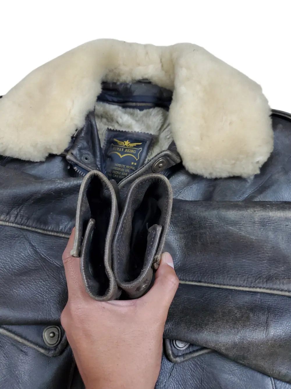 Genuine Leather 🔥Vintage Leather Jacket Human Being B3 Style🔥 Size US L / EU 52-54 / 3 - 10 Thumbnail